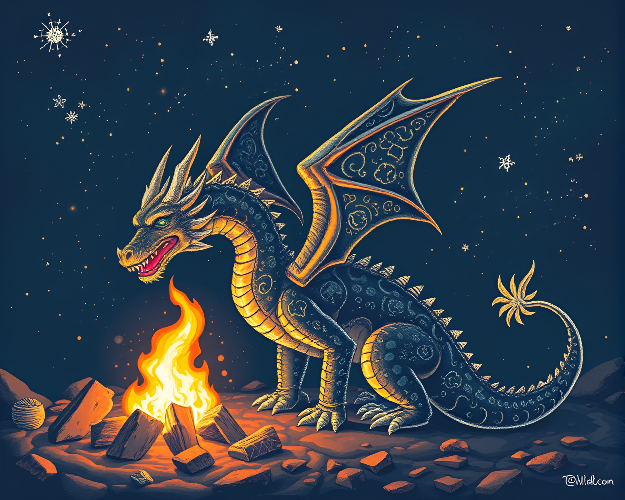 Celestial Dragon Chalk Art Composition – free AI stock image