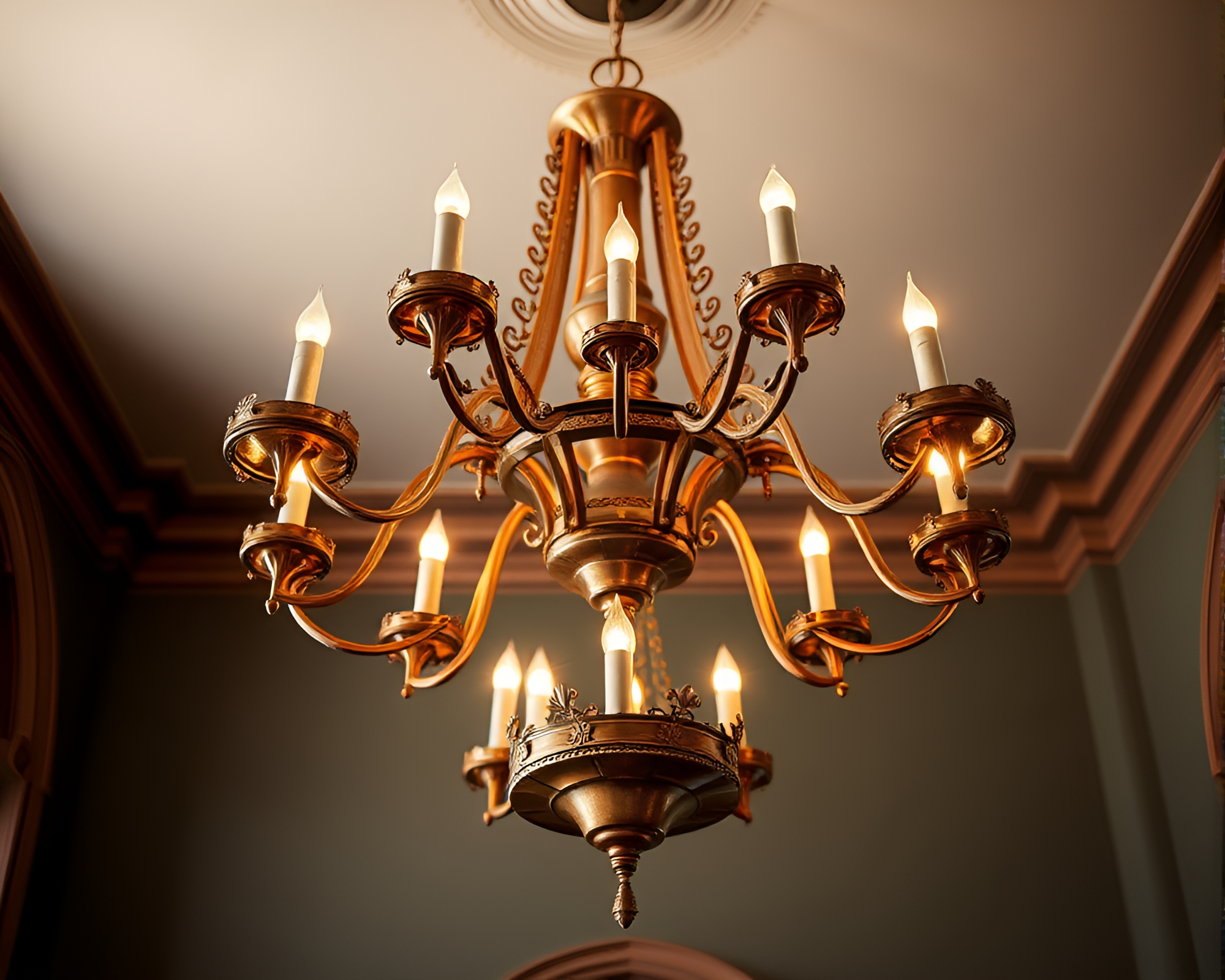 Gothic Chandelier Reflection in Copper-toned Symmetry – free AI stock image