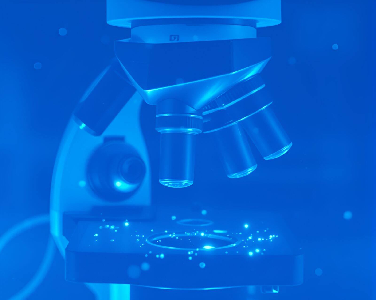 Abstract double exposure of microscope against icy blue backdrop