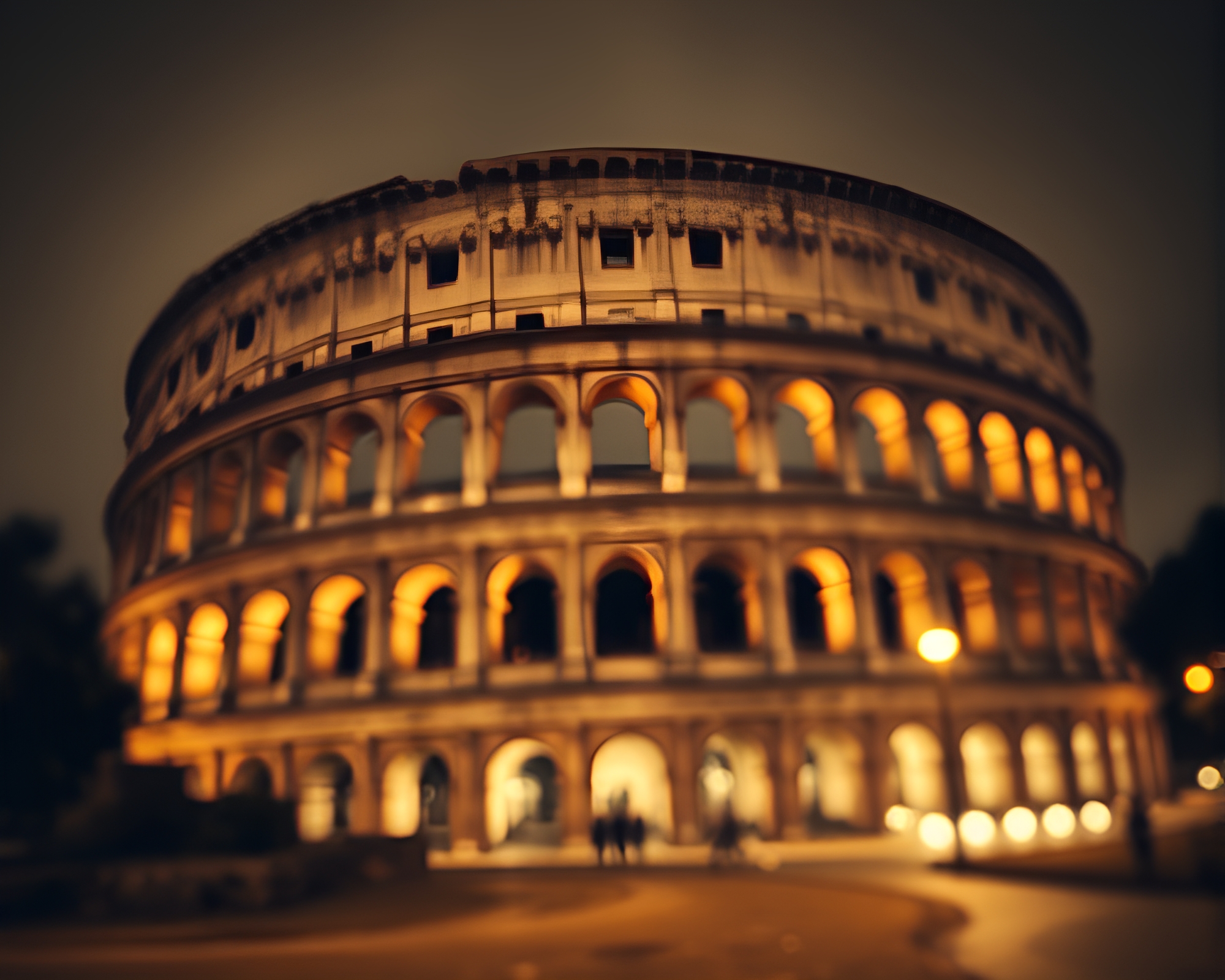 Sgraffito Coliseum Against Desaturated Bokeh – free AI stock image
