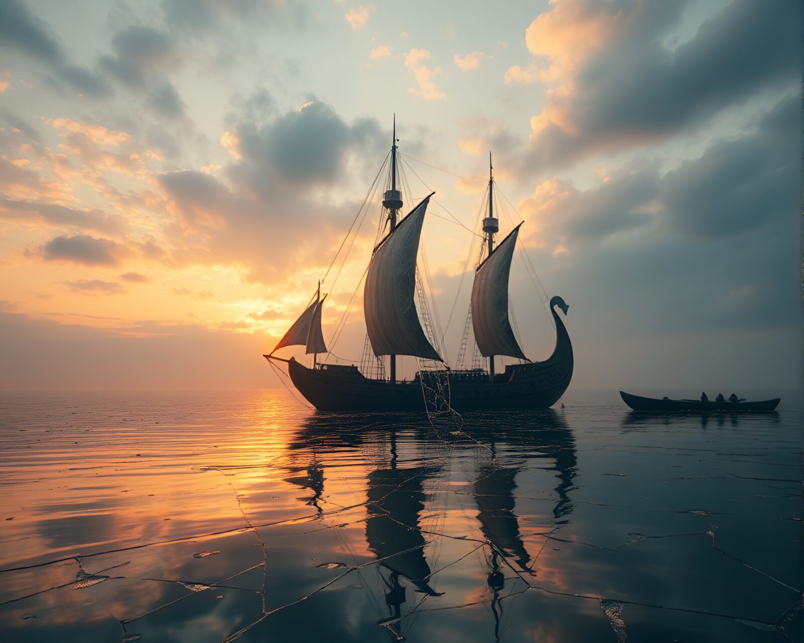 Stunning image of Viking longship reflected in broken glass