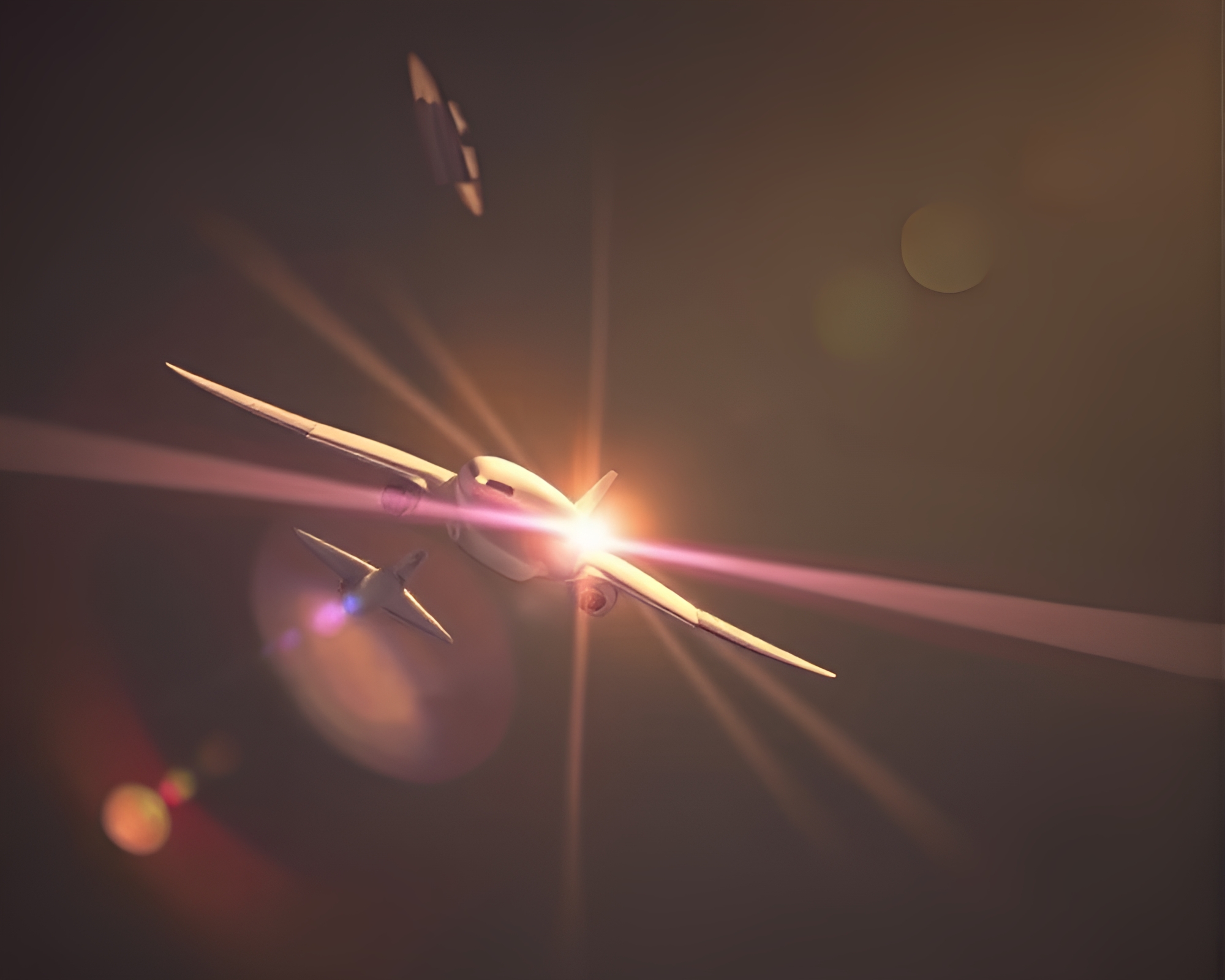 Golden Lens Flare illuminating Technical Airplane Study – free AI stock image