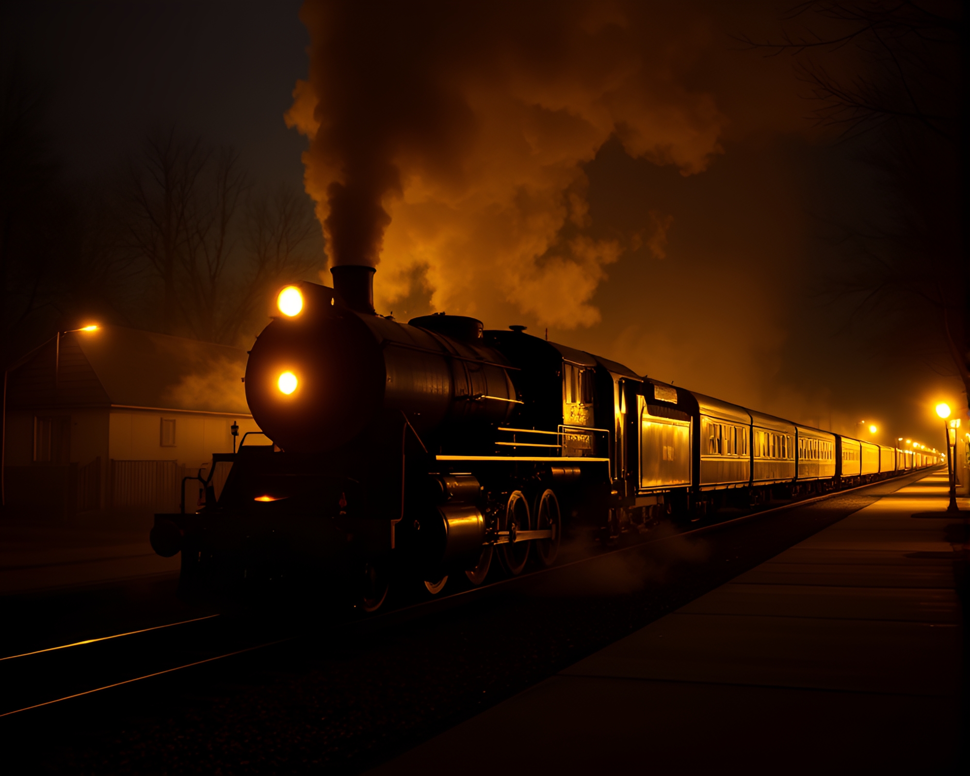 Steam Locomotive Reflection Silhouette in Thermal Imaging – free AI stock image