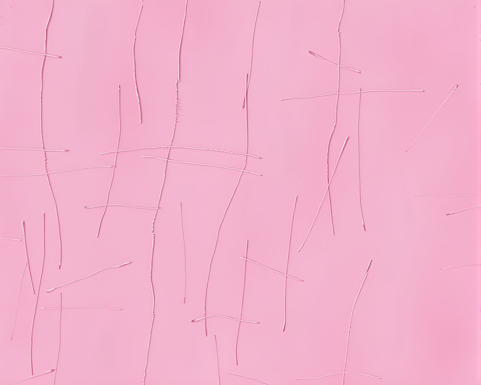 Eerie pink light illuminates metallic scratches on gothic scene
