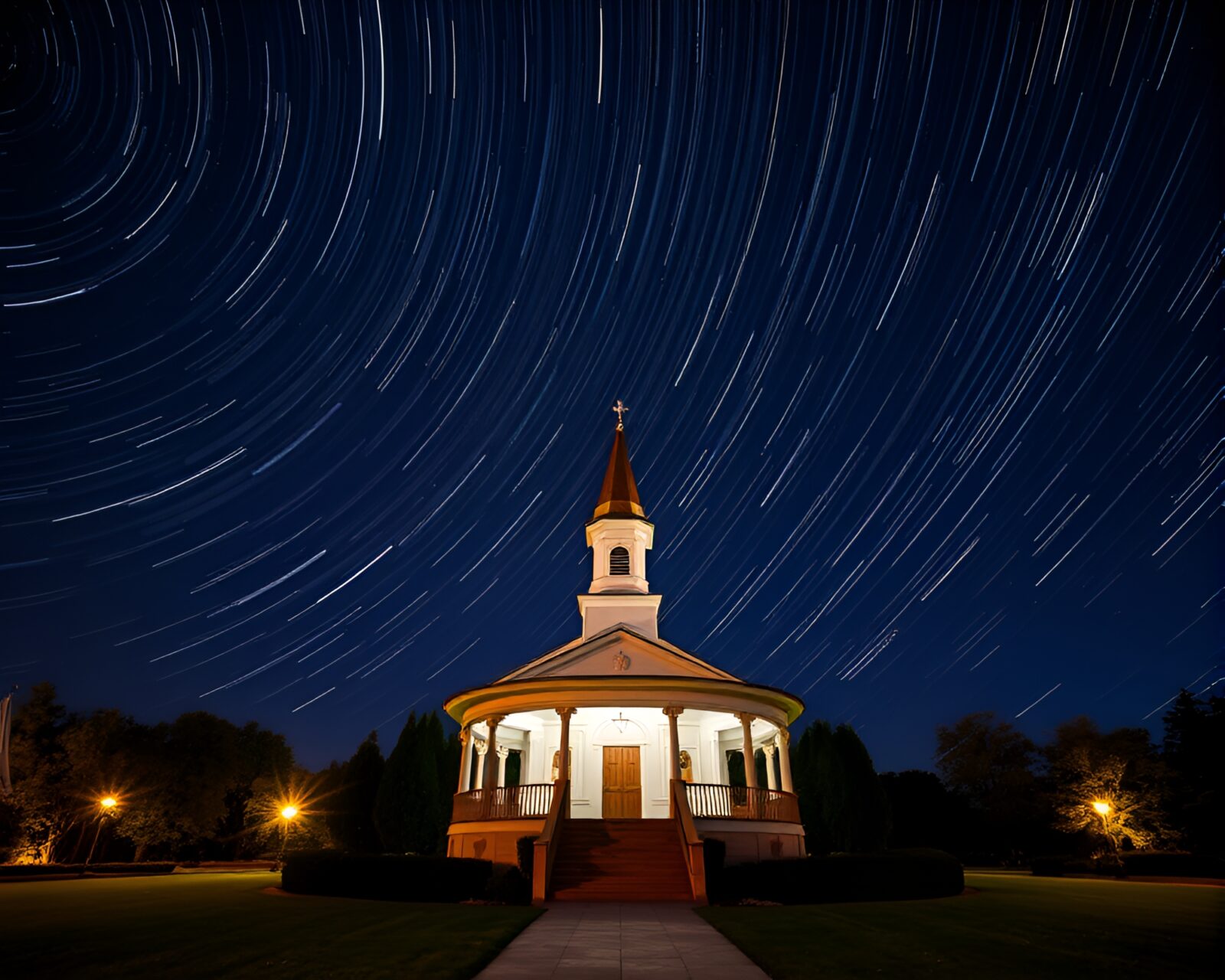 Enchanting architectural marvel illuminated by celestial light and candle glow
