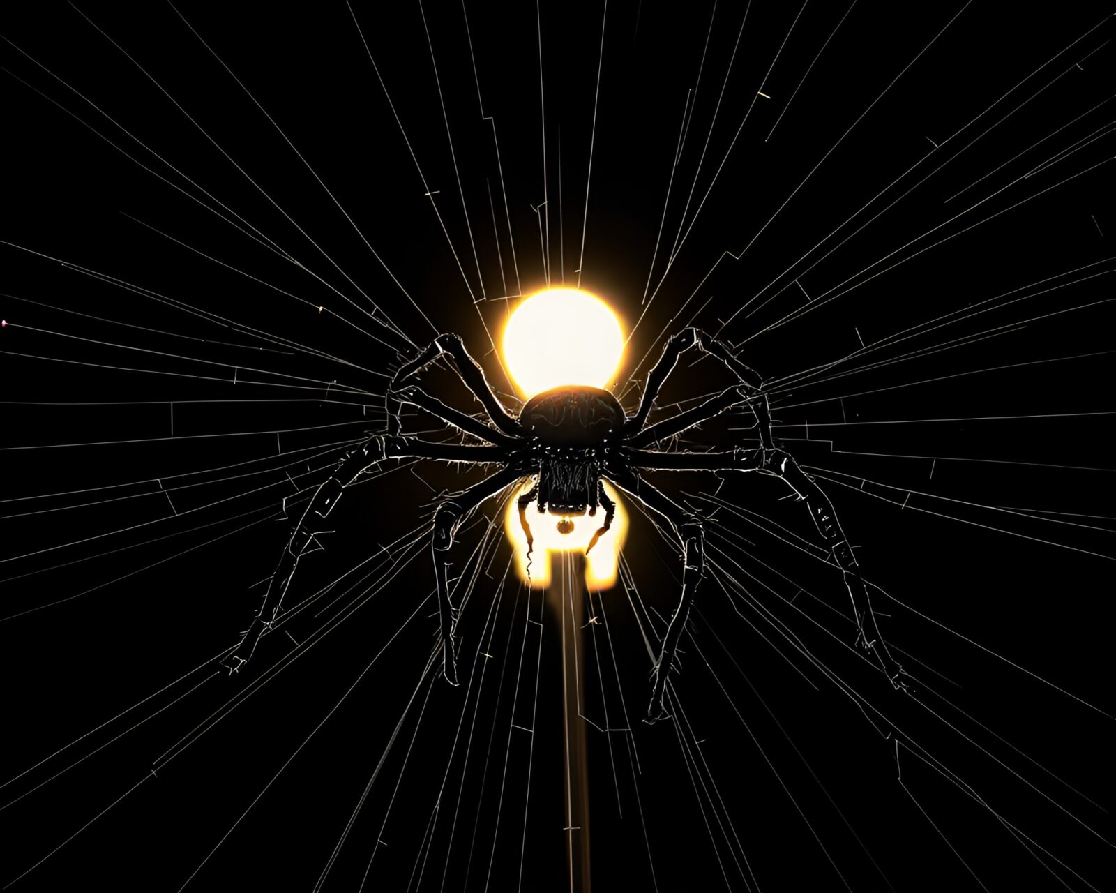 Ambient occlusion enhances detailed mechanical spider in urban setting