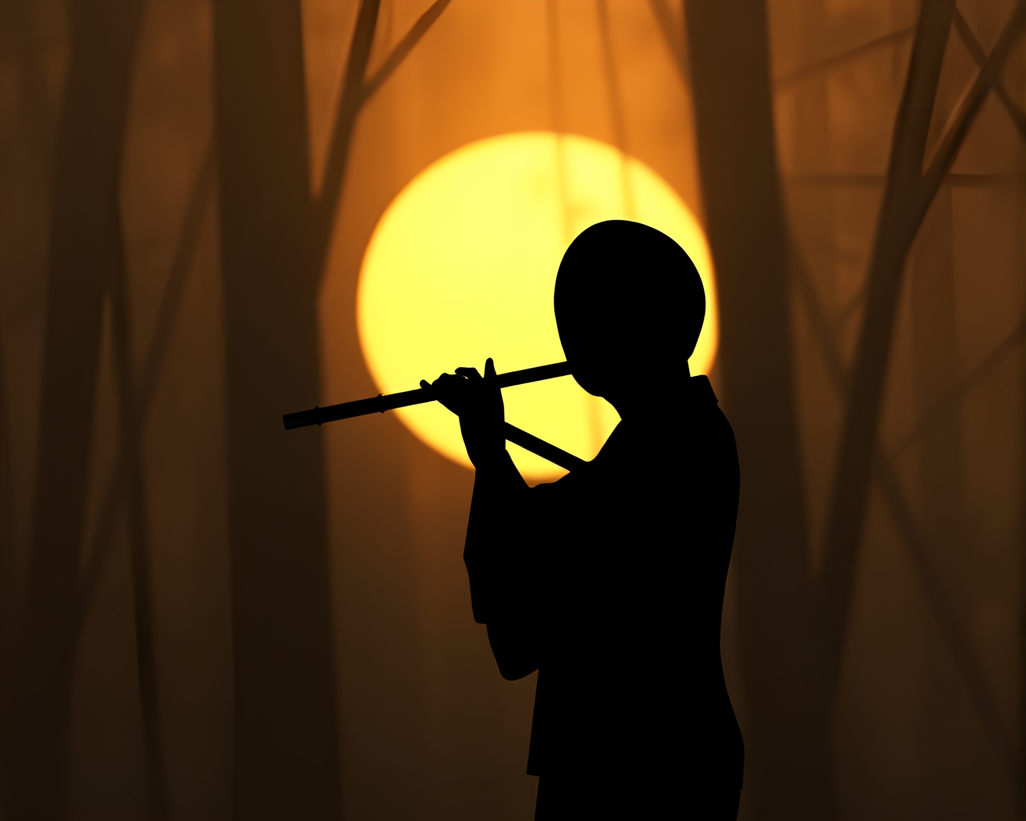 Bamboo Flute Serenade in Digital Noise – free AI stock image