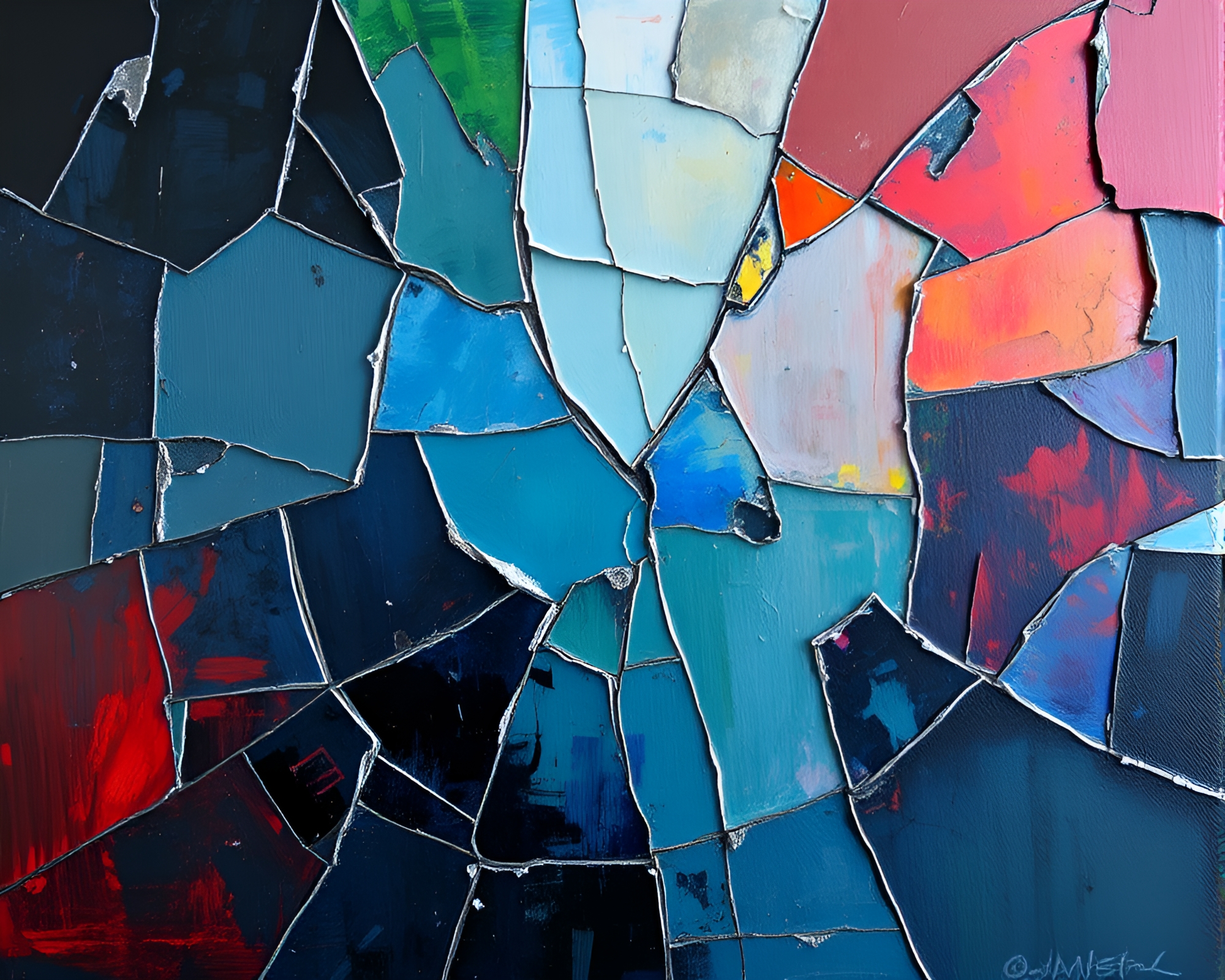 Dwarf admiring broken glass reflection in acrylic painting – free AI stock image