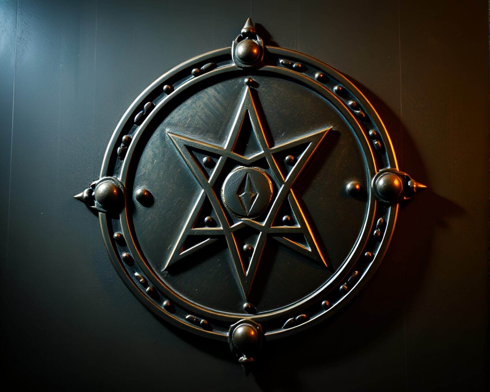 Circular symbol on bronze background in fluctuating club lights