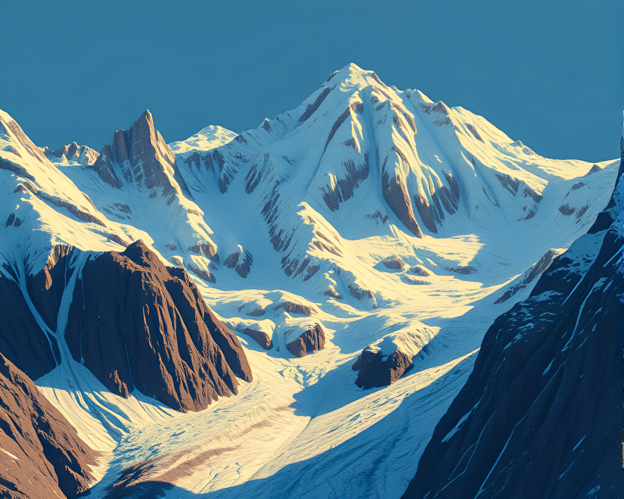 Glacier Illuminated: Gilded Shadows in Editorial Illustration – free AI stock image