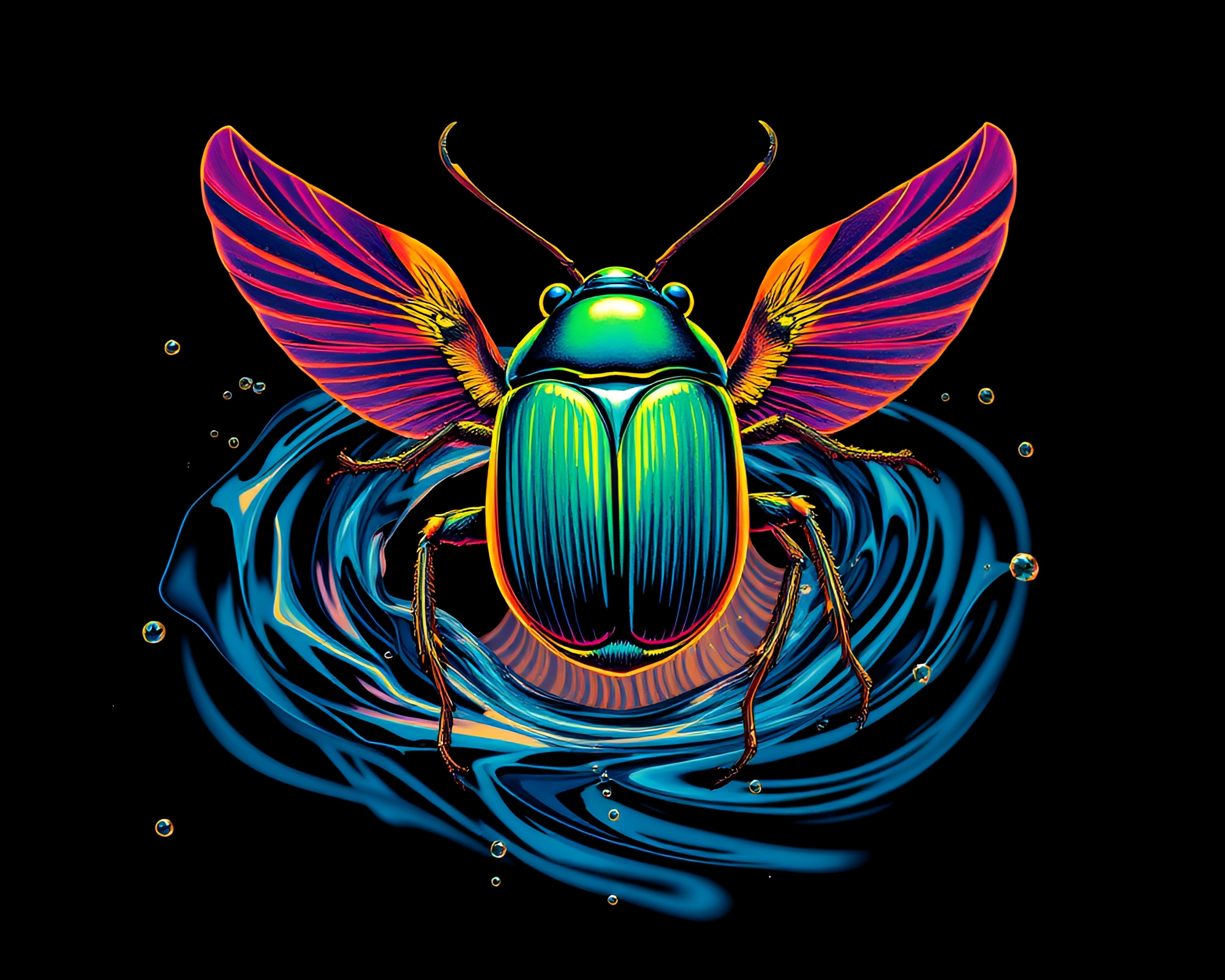Whirlpool Beetle: Starburst Blueprint Illustration – free AI stock image