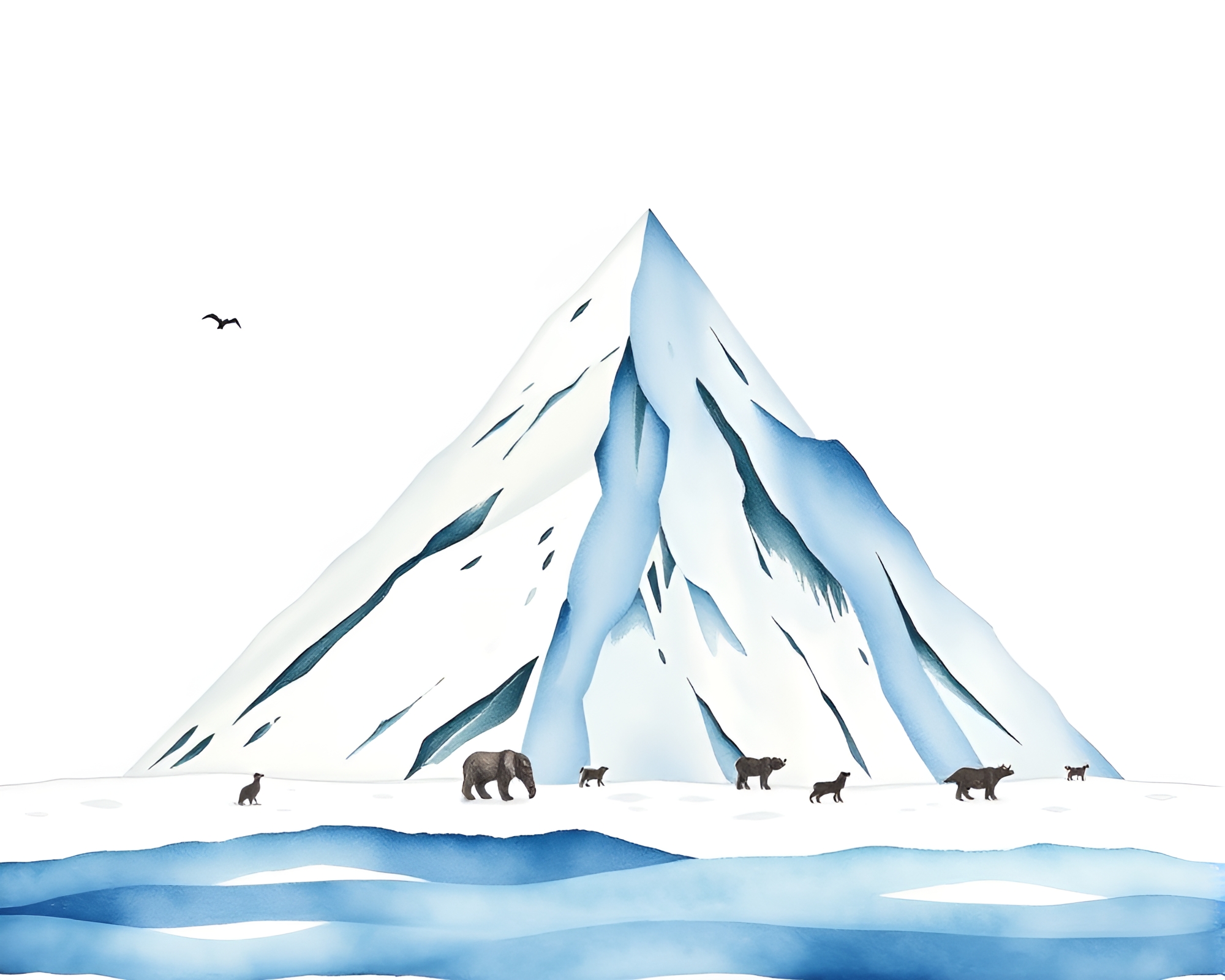 Arctic Wildlife Pyramid in Watercolor Stitched Pattern – free AI stock image