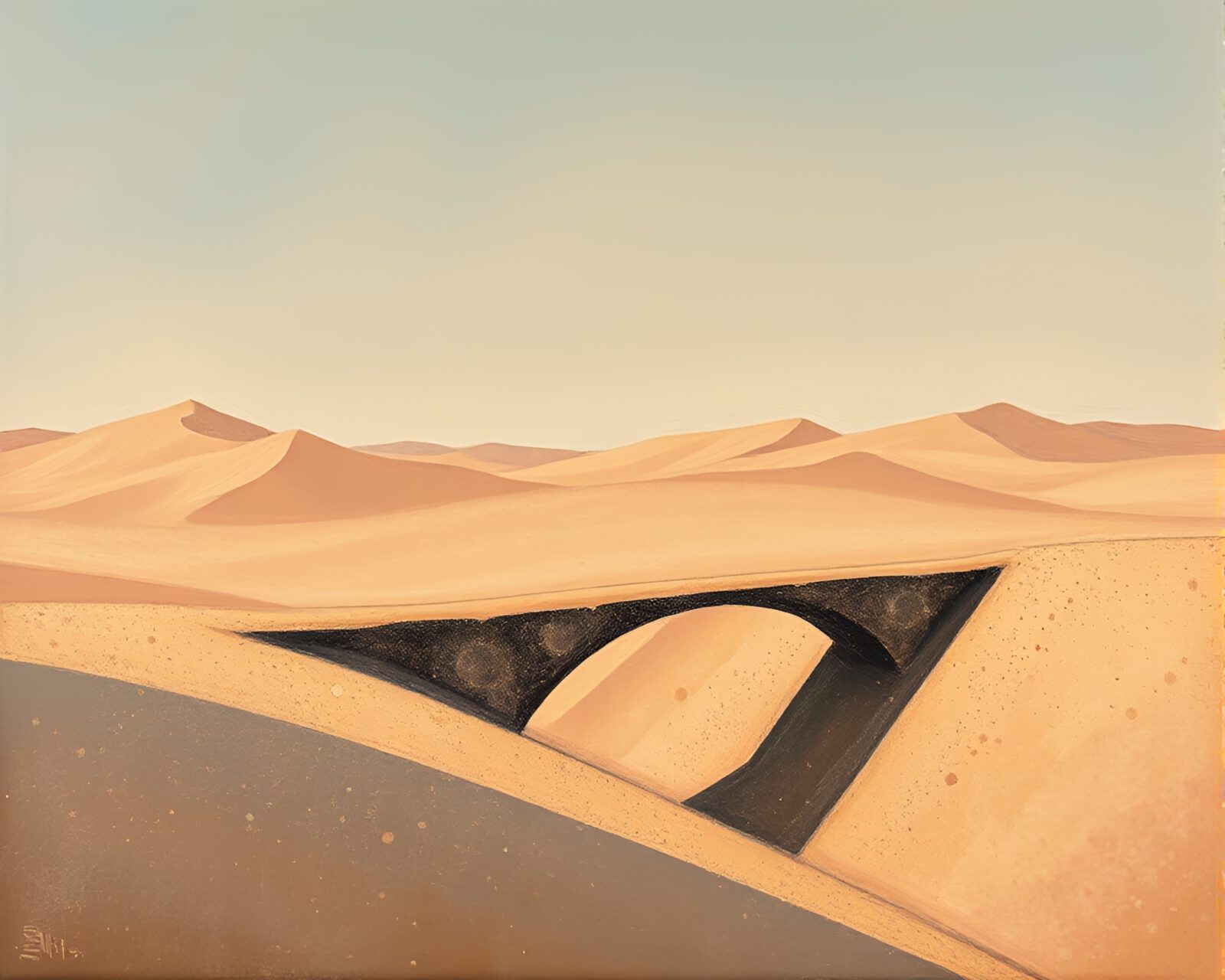 A stunning oil painting of a stippled bridge in desert tones