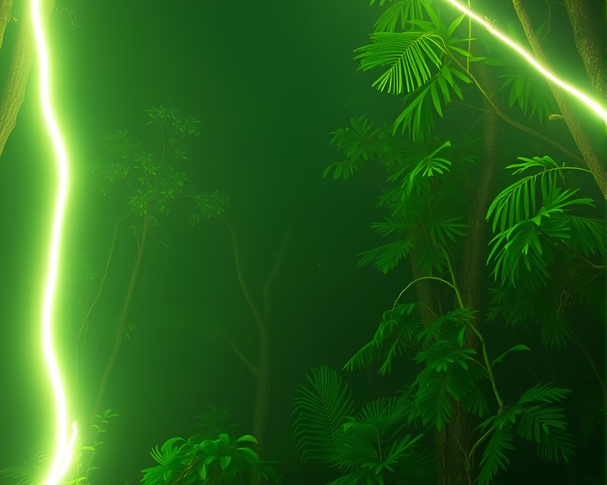 Sloth in Rainforest Light Trails Emanating Green Haze – free AI stock image