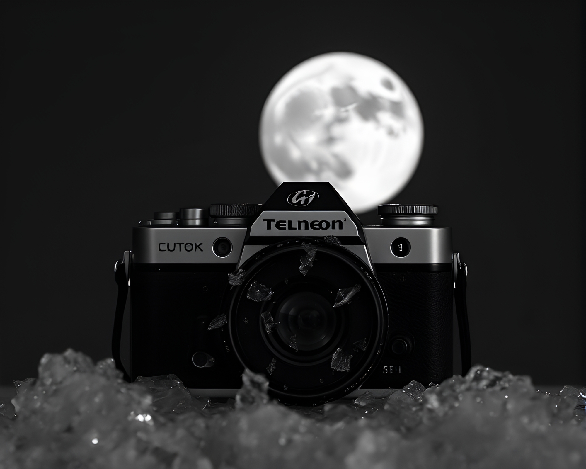 Lunar Ice Crystals Captured in Grunge Camera Style – free AI stock image