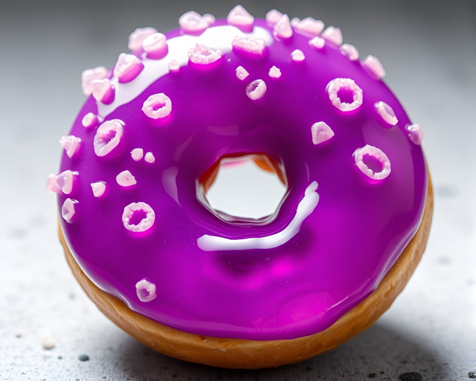 Manga-style illustration of jelly-filled doughnut with mildew spots in amethyst lighting