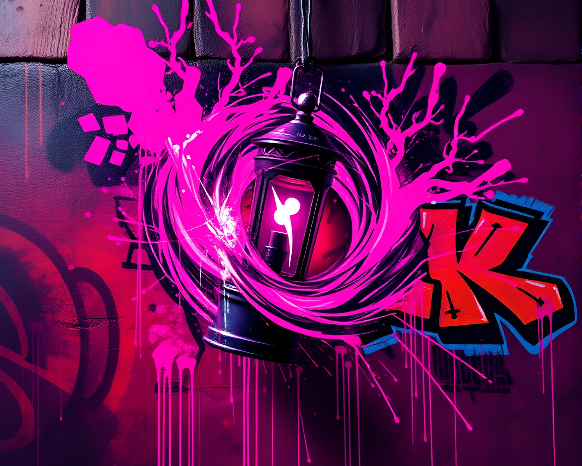 Magenta Lantern Vortex: Urban Graffiti Art – free AI stock image