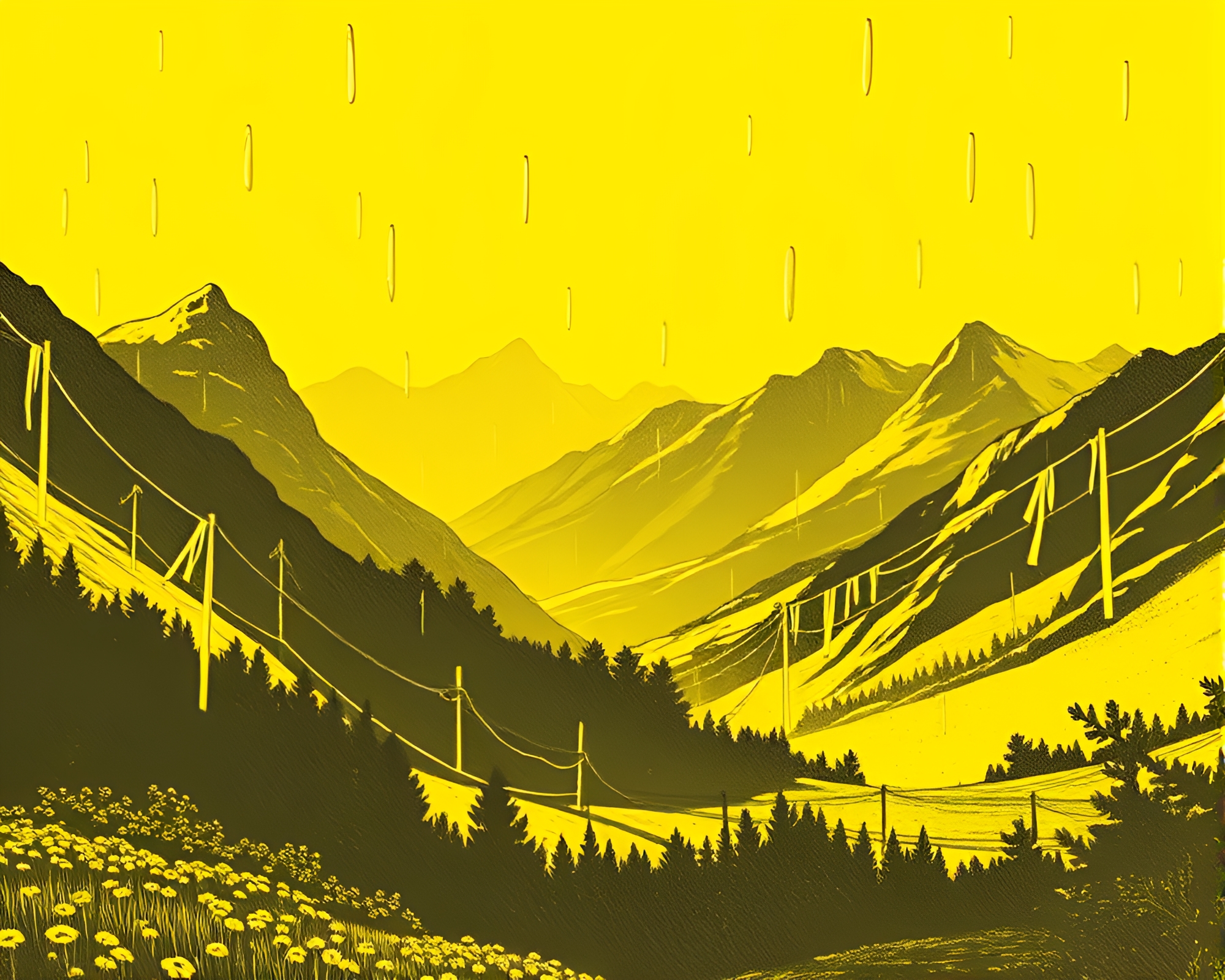 Valley of Yellow Tears: Surreal Paper Screen Print – free AI stock image