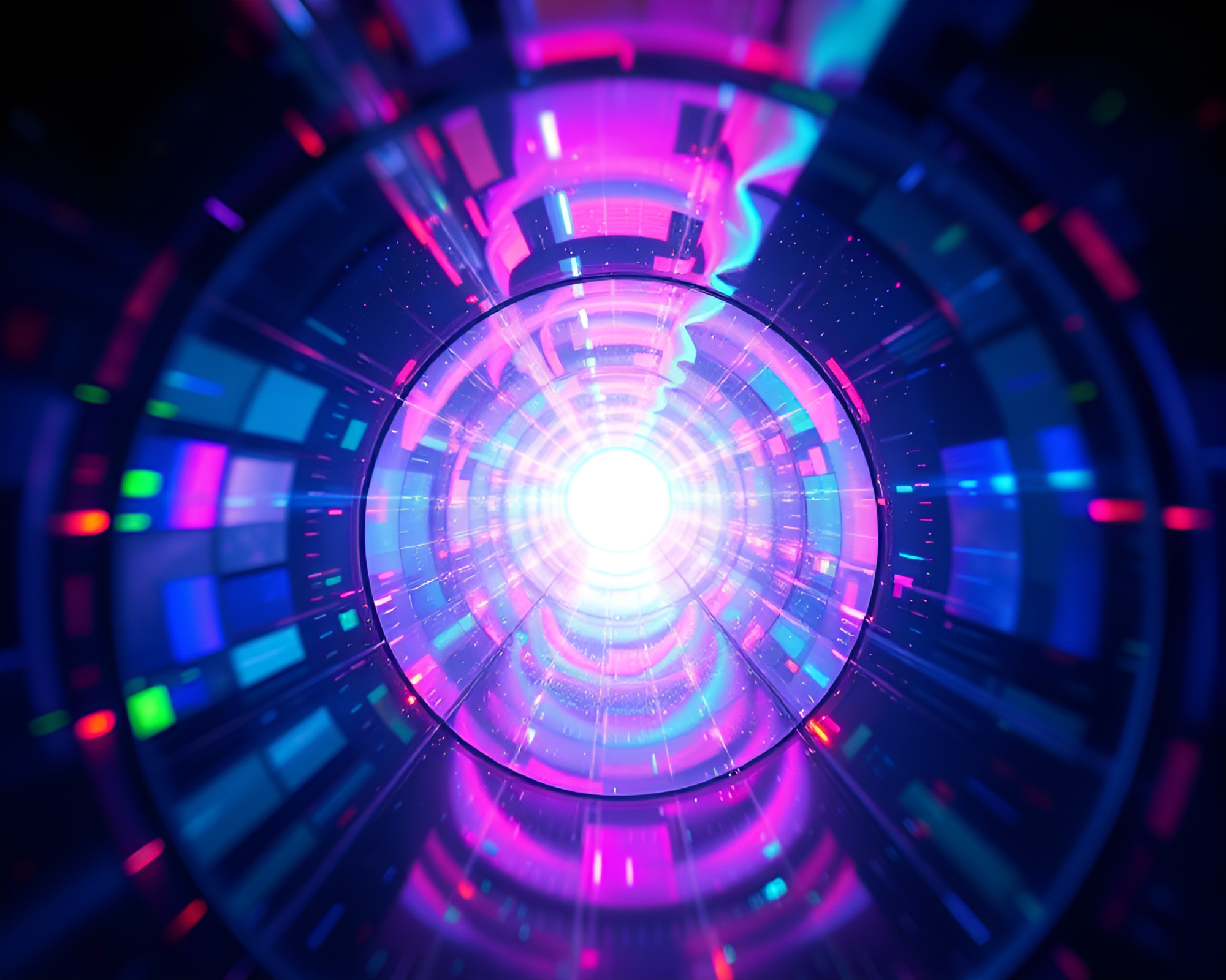 Multicolored Glass Tunnel with Holographic Glow – free AI stock image