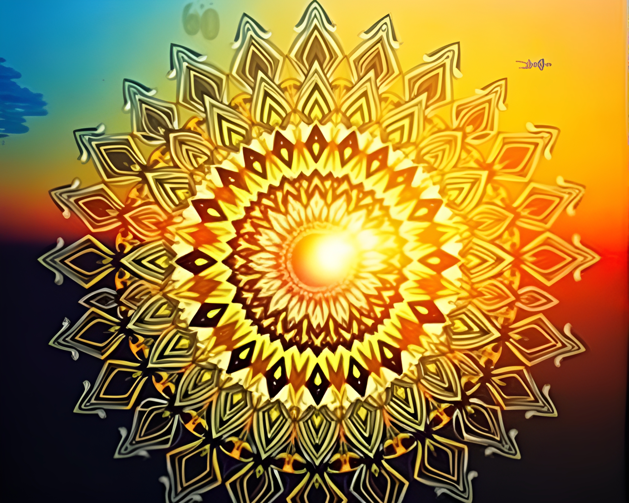 Mandala Rainbow Refraction at Golden Hour Mixed Media Art – free AI stock image