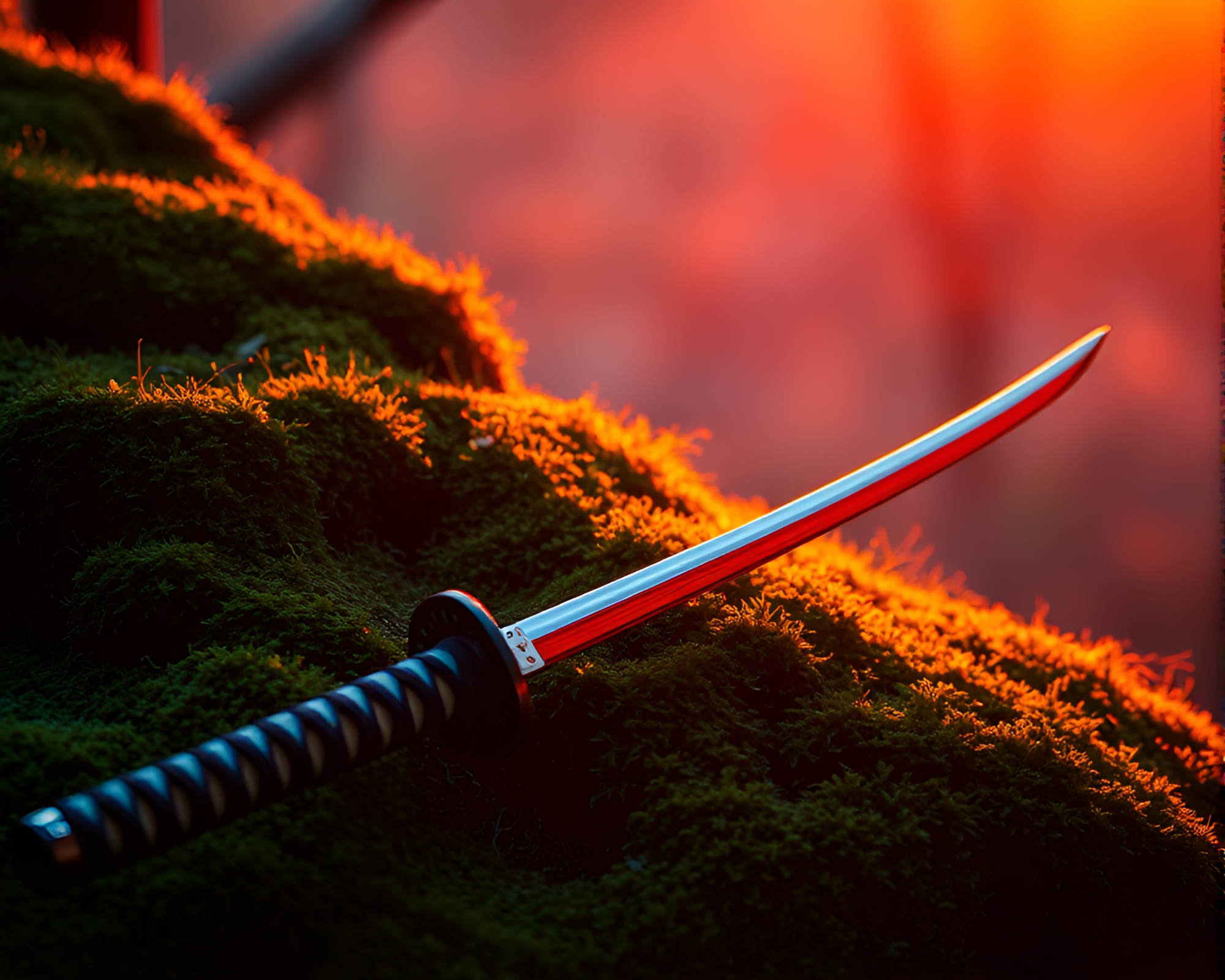 Moss Covered Samurai Sword at Dusk – free AI stock image
