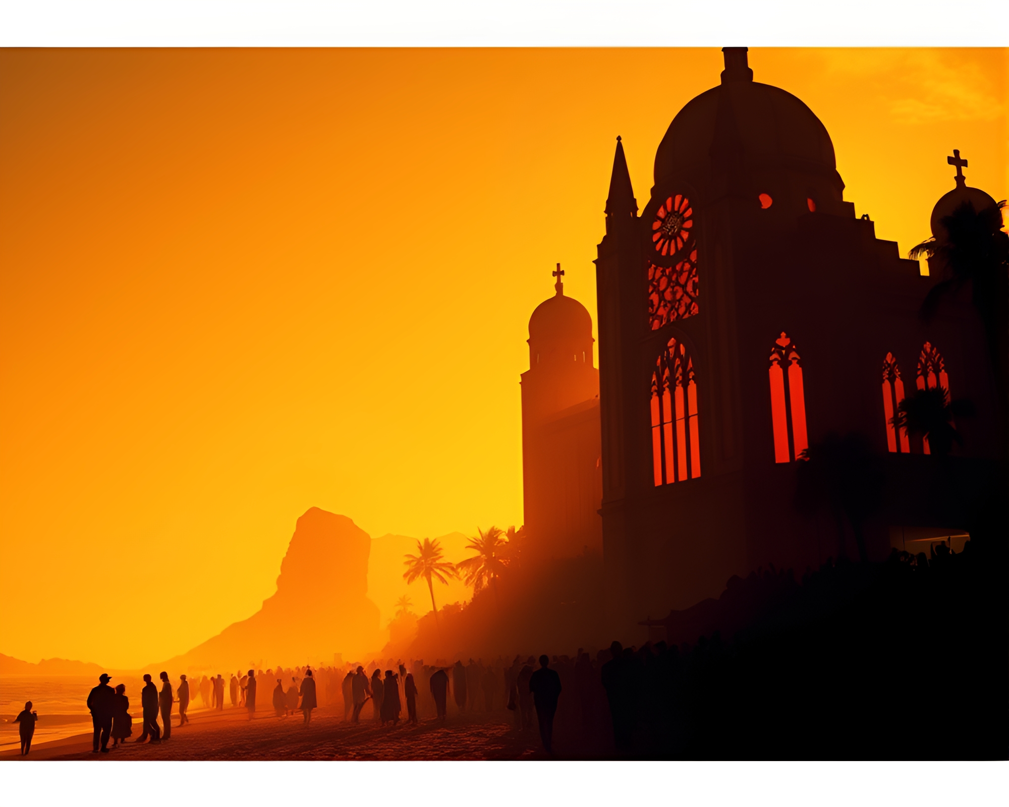 Crowded Beach at Sunset with Retro Futurism Vibe – free AI stock image