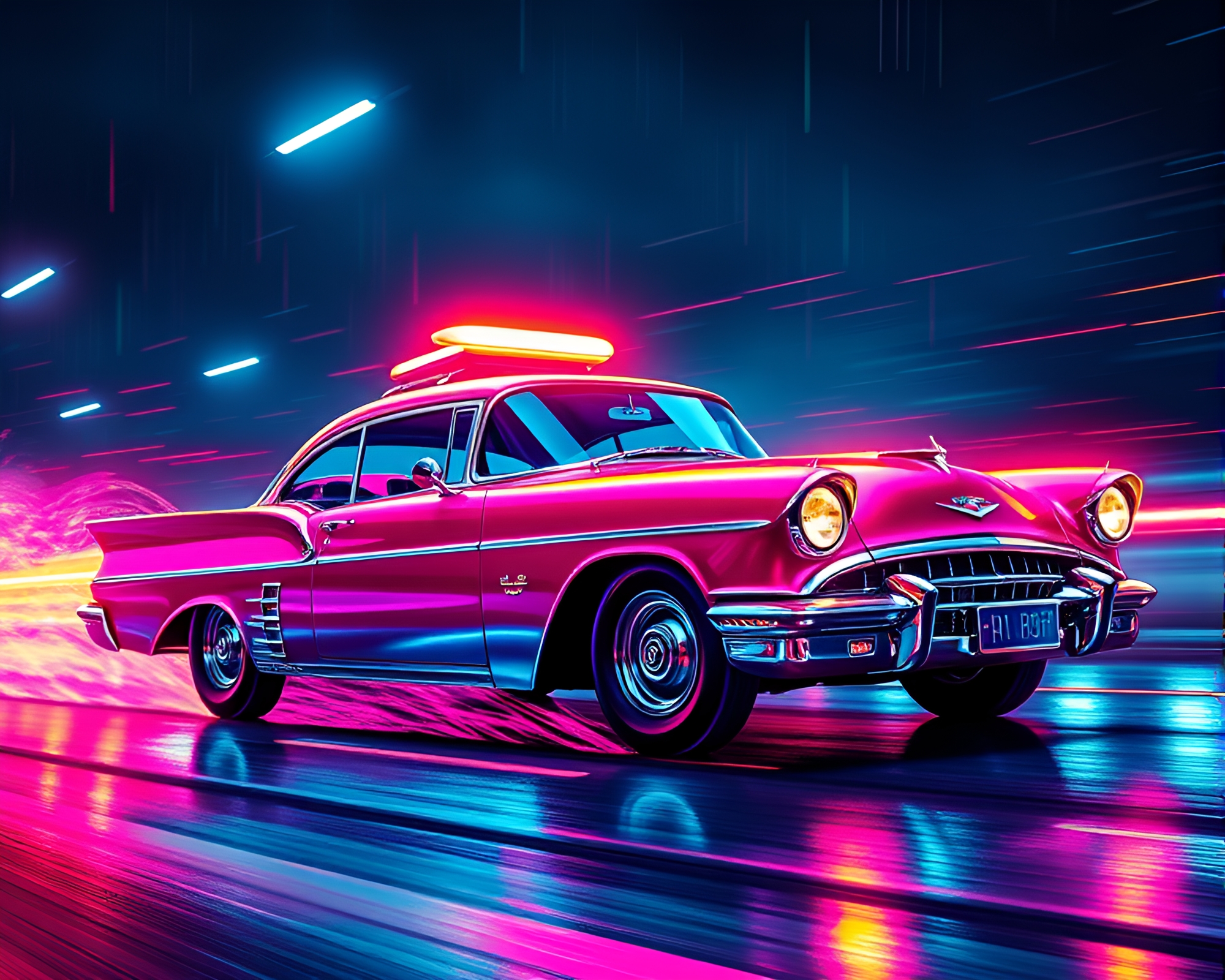 Maximalist Flying Car in Vibrant Neon Colors – free AI stock image