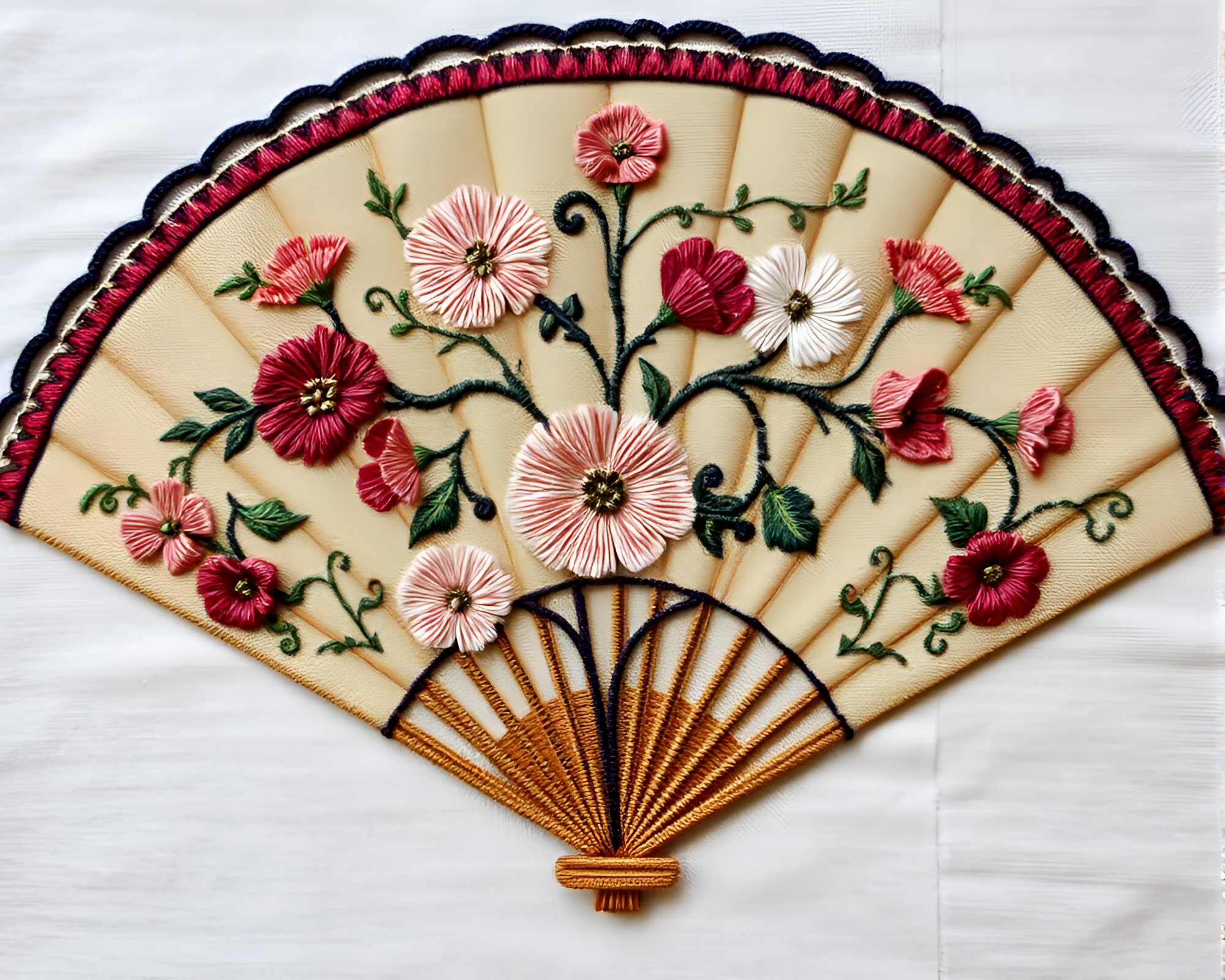 Hand-Painted Fan with Intricate Embroidered Detail – free AI stock image