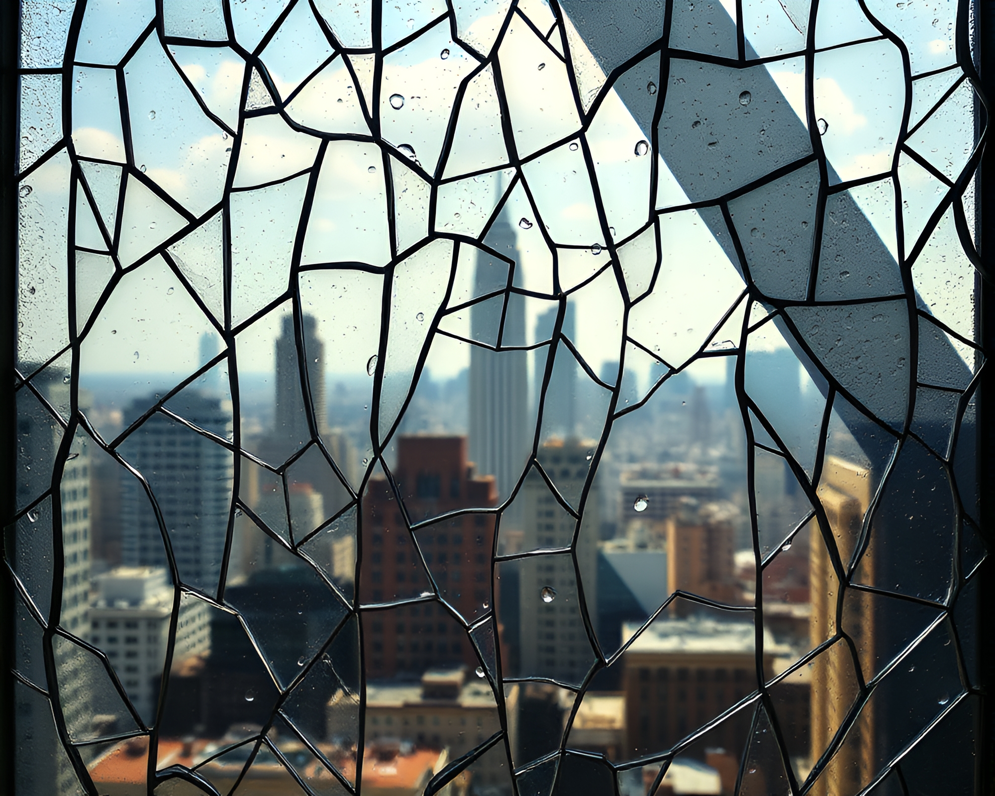 Virtual Cityscape of Glass Shard Stained Shadows – free AI stock image