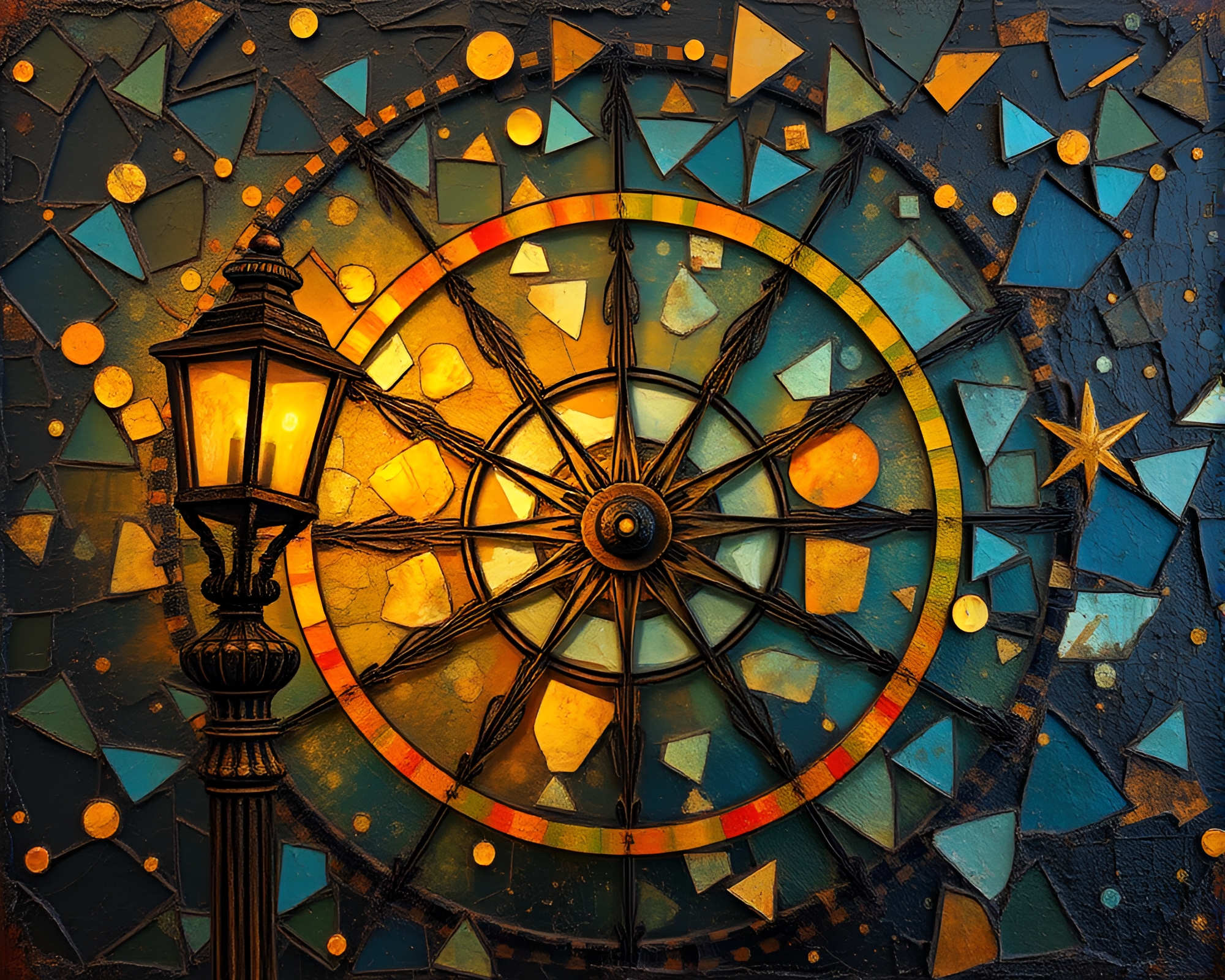 Antique Compass Kaleidoscope in Encaustic Glow – free AI stock image