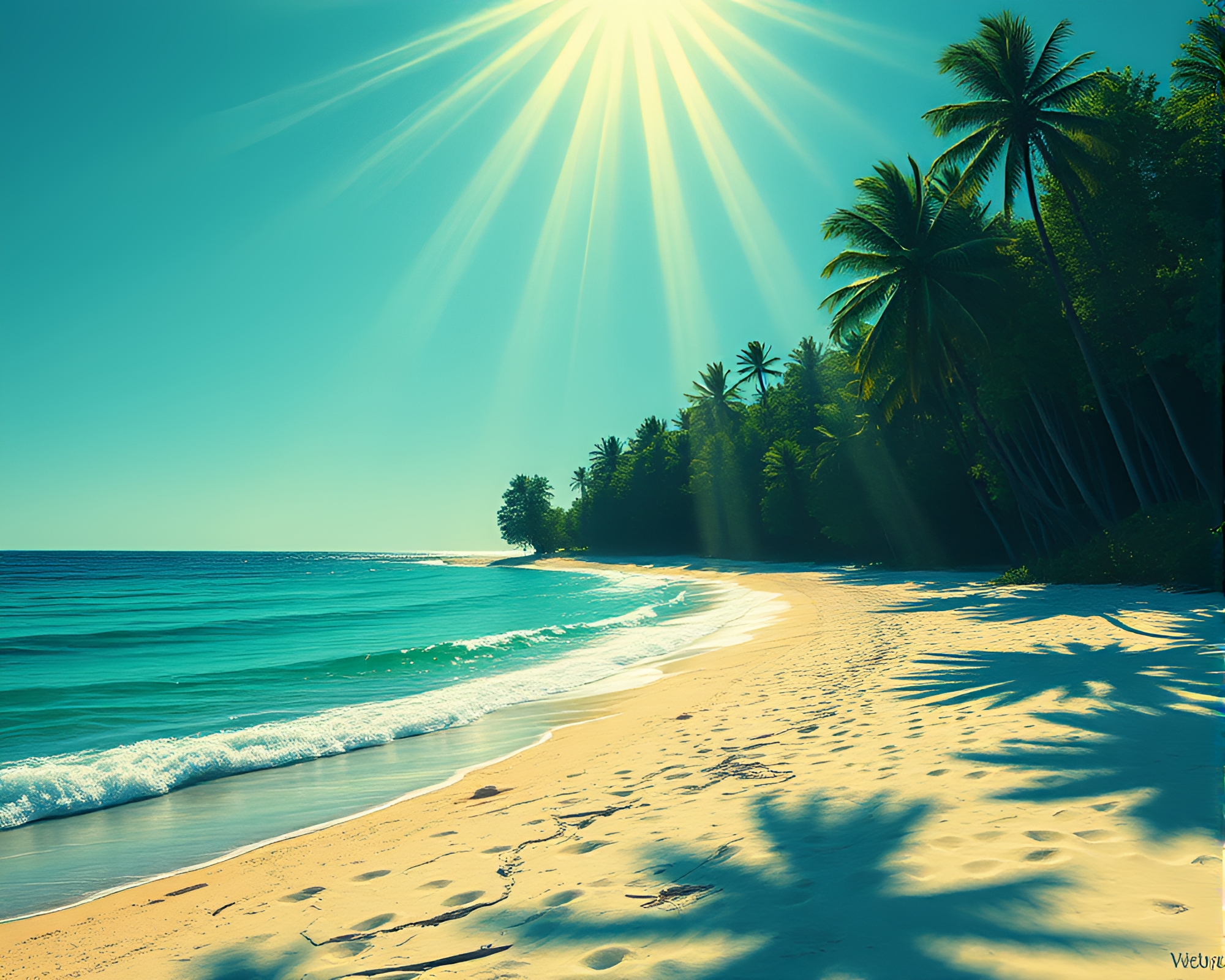 Laser Beach: Forest Green Pointillism – free AI stock image
