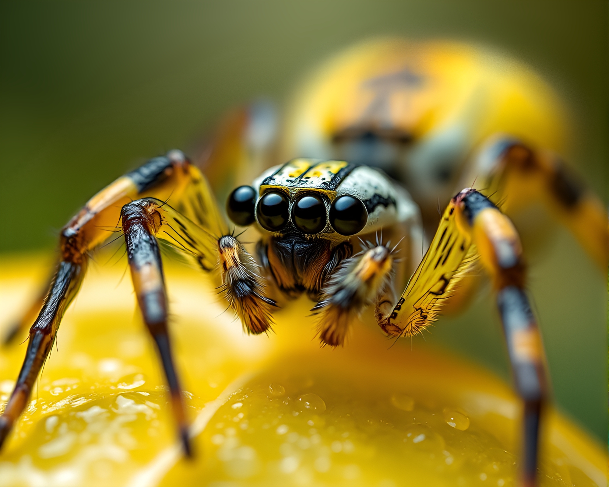 Mechanical Spider Close-up in Vibrant Lemon Yellow Light – free AI stock image