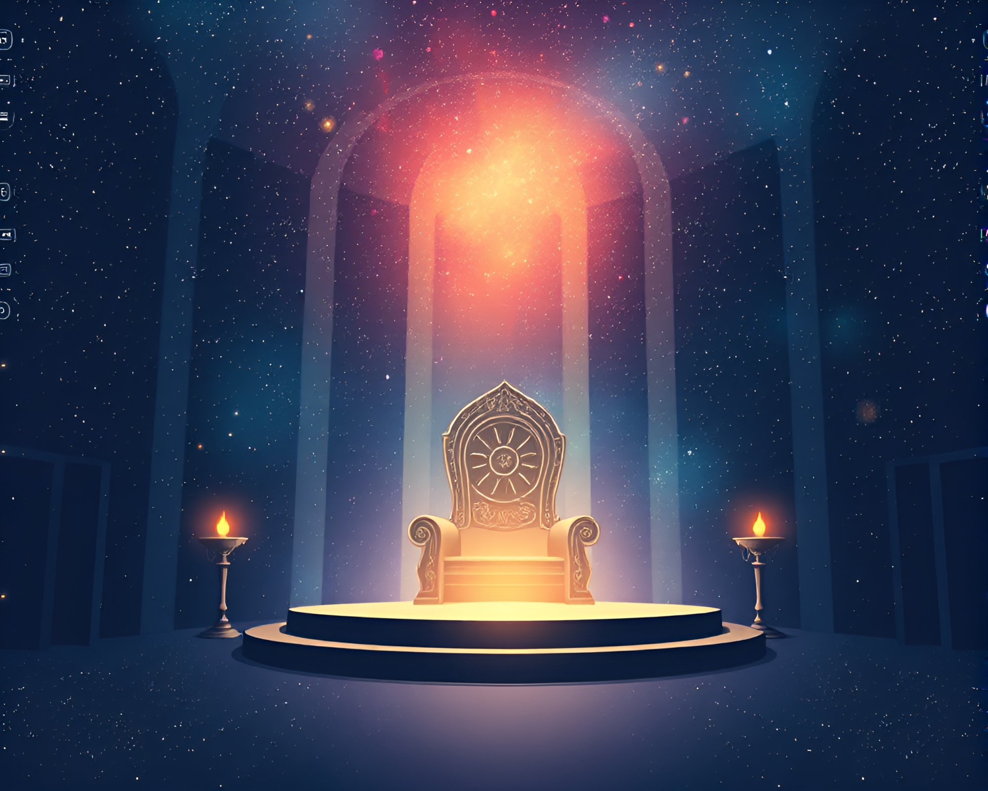 Glowing Celestial Nebula Throne Room Stipple Design – free AI stock image