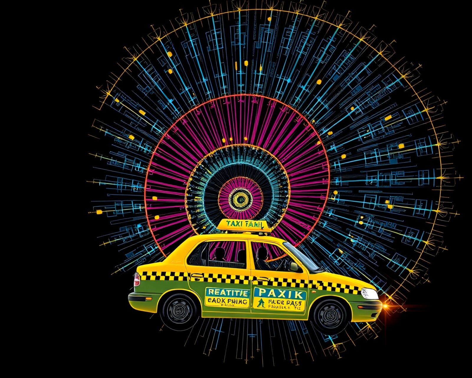 Abstract blueprint design of futuristic hover taxi spiral