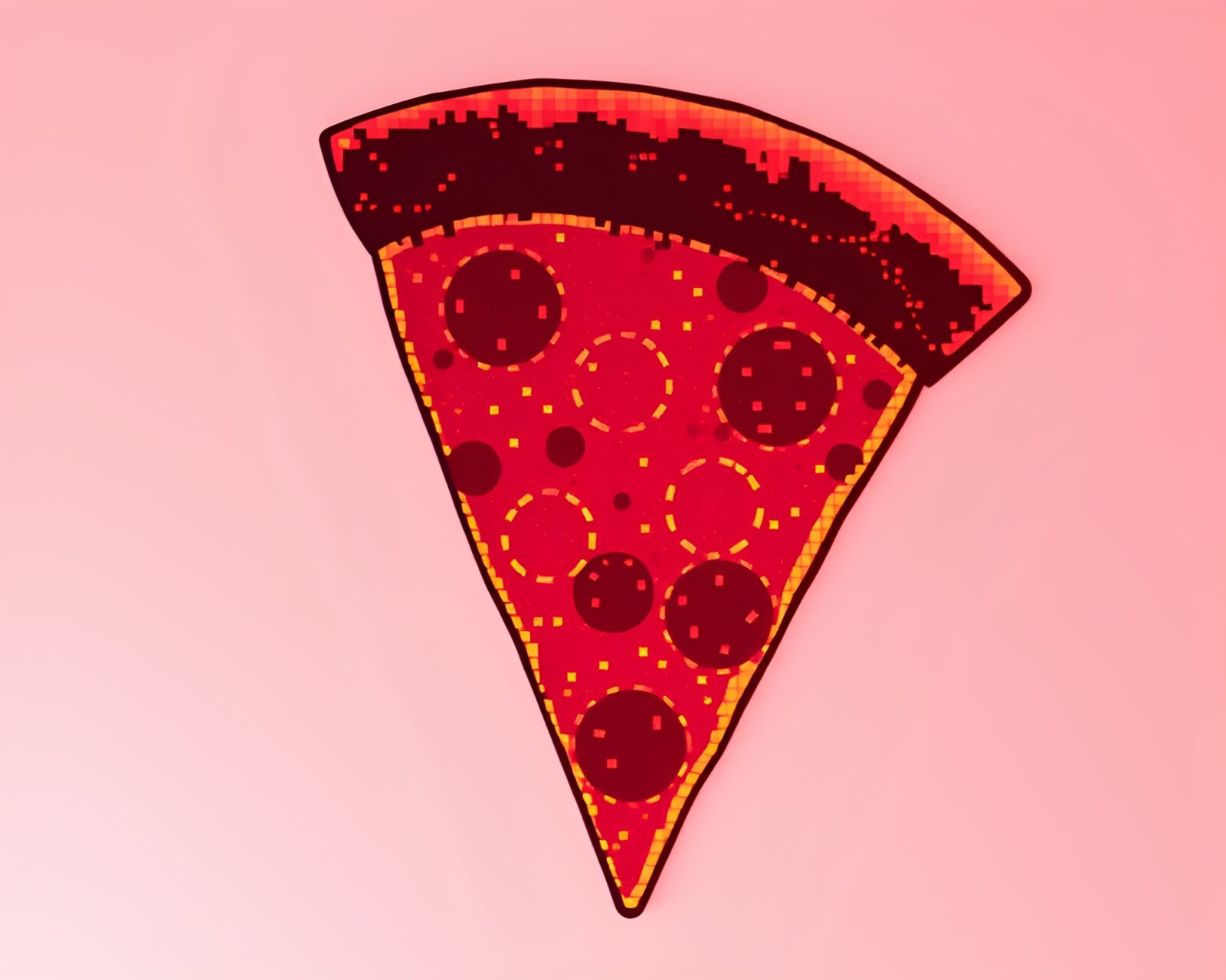 Colorful dots form a surreal pizza slice collage