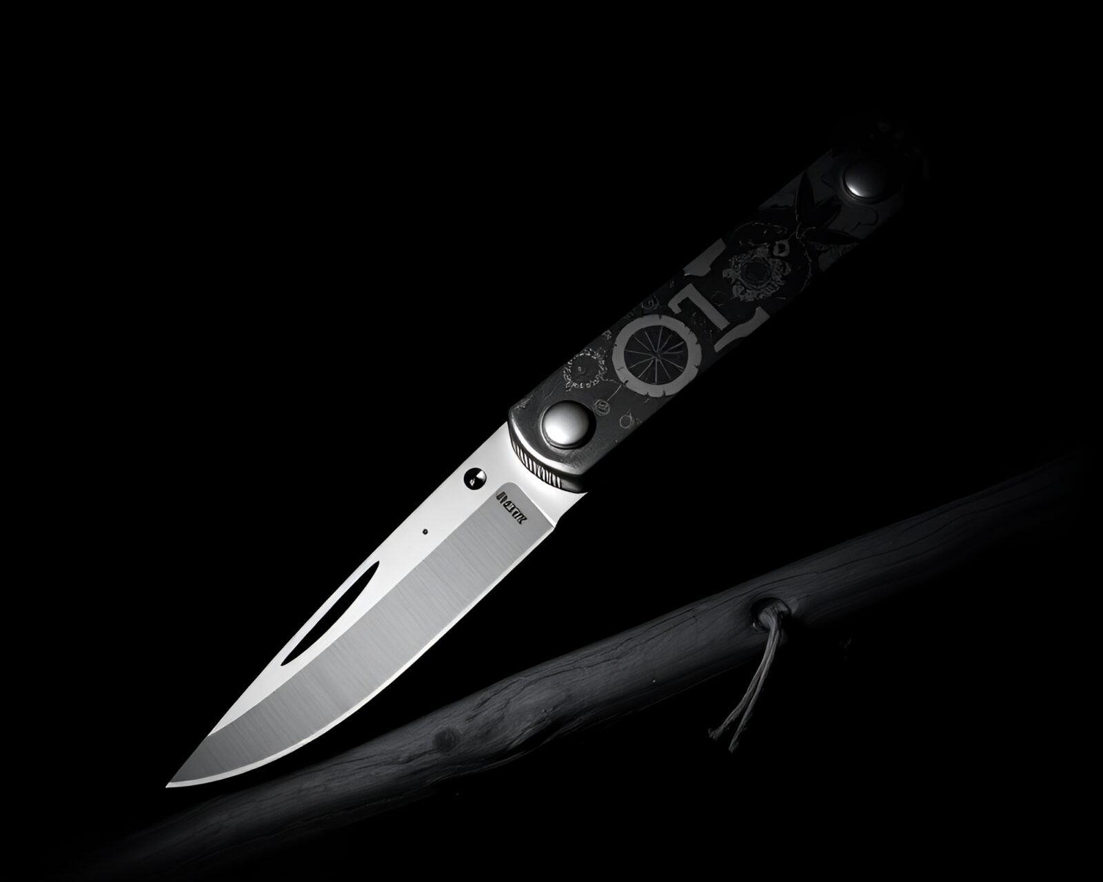 Moody film noir composition of a rusty pocketknife in vivid colors