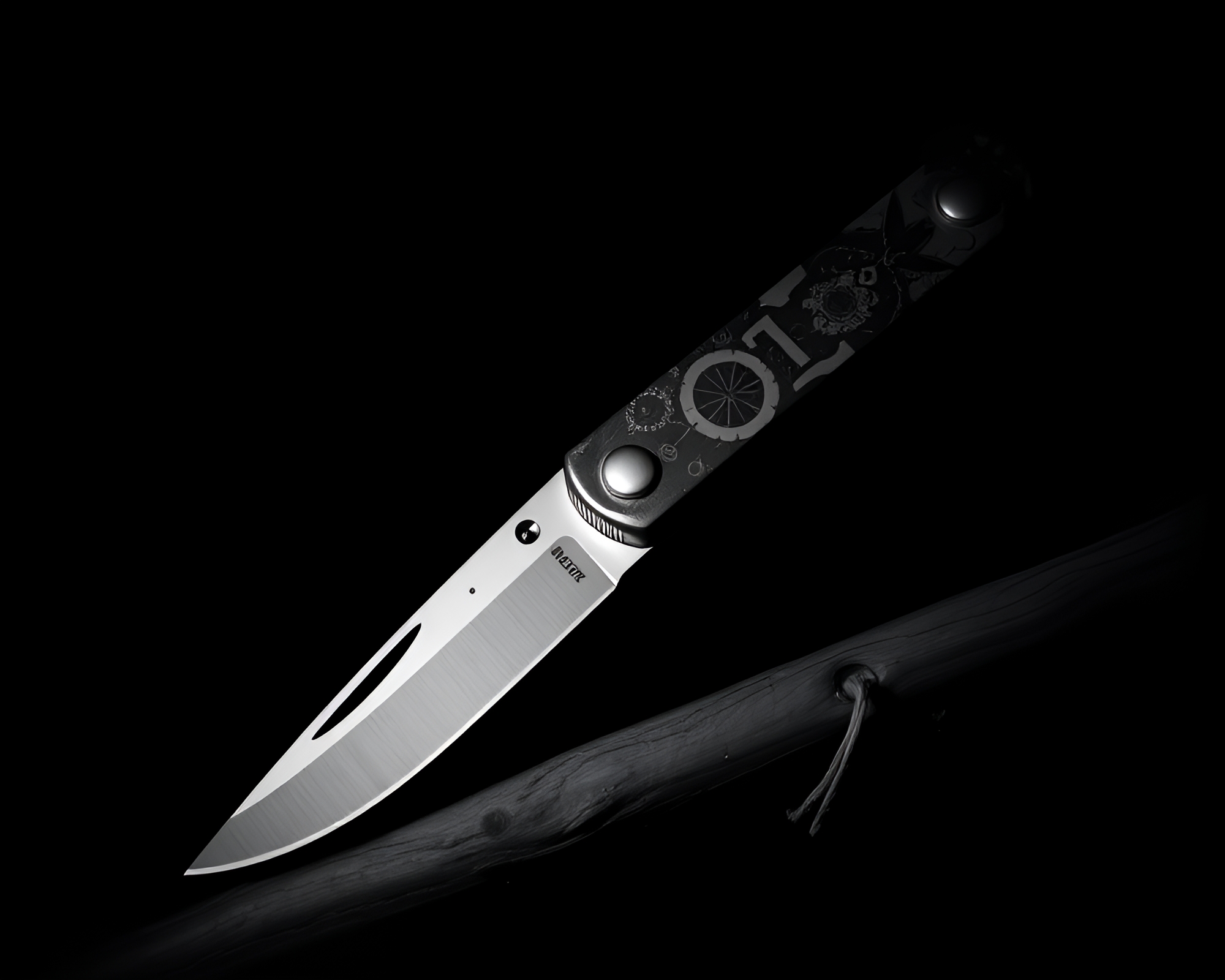 Dark Noir Scene: Rusty Pocketknife Illuminated by Triadic Colors – free AI stock image