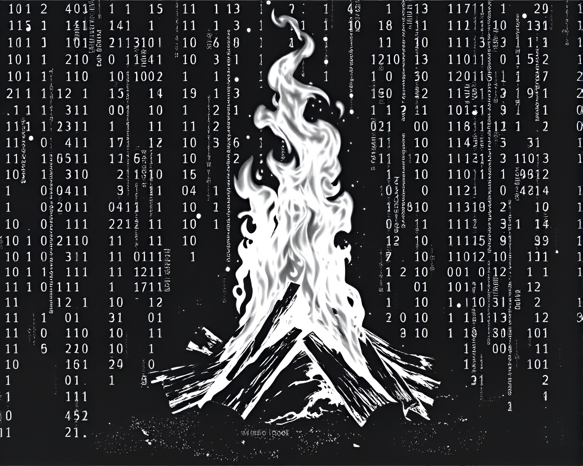 Digital Binary Collage Bonfire Composition – free AI stock image