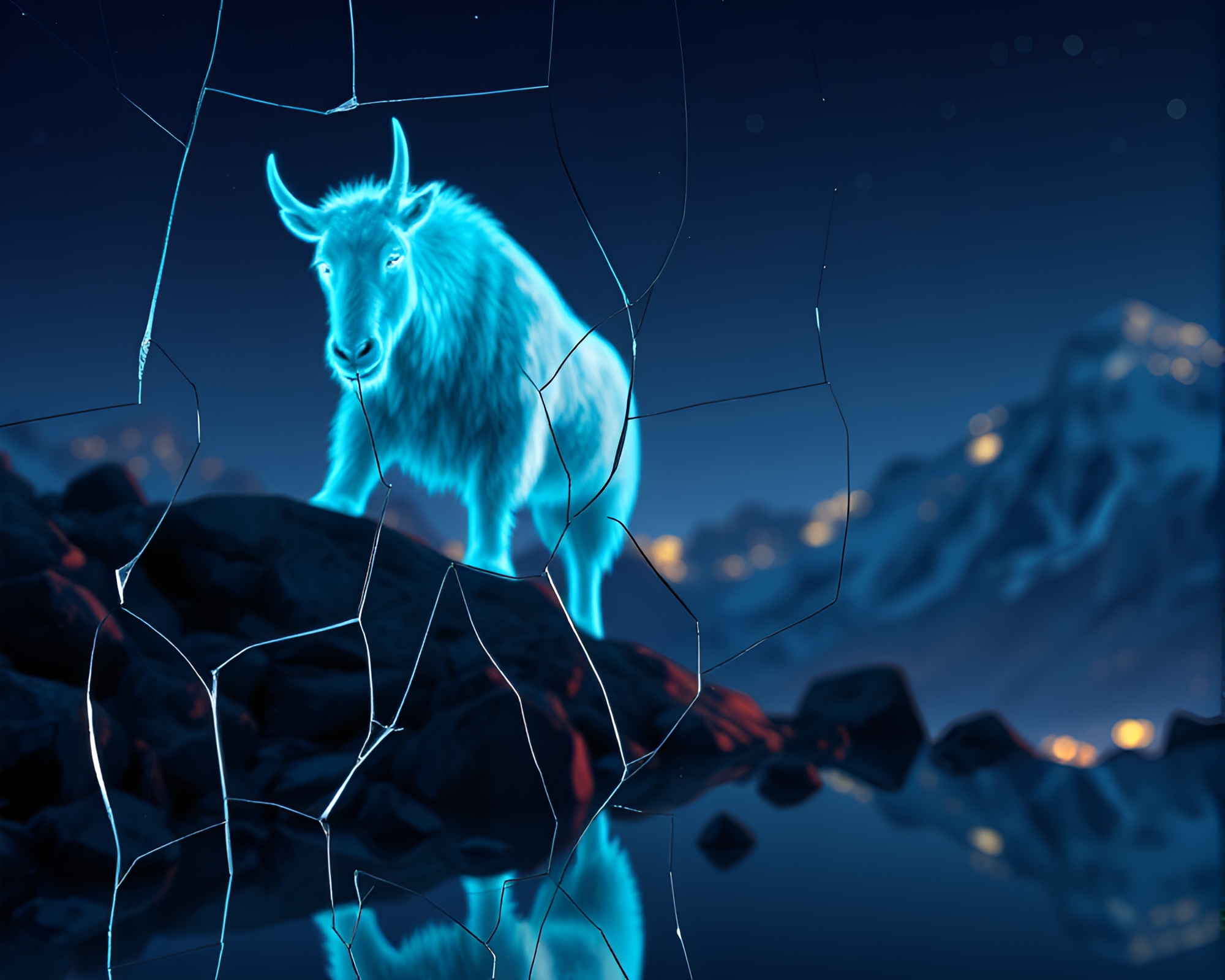 Mountain Goat in Bioluminescent Cel Shading – free AI stock image