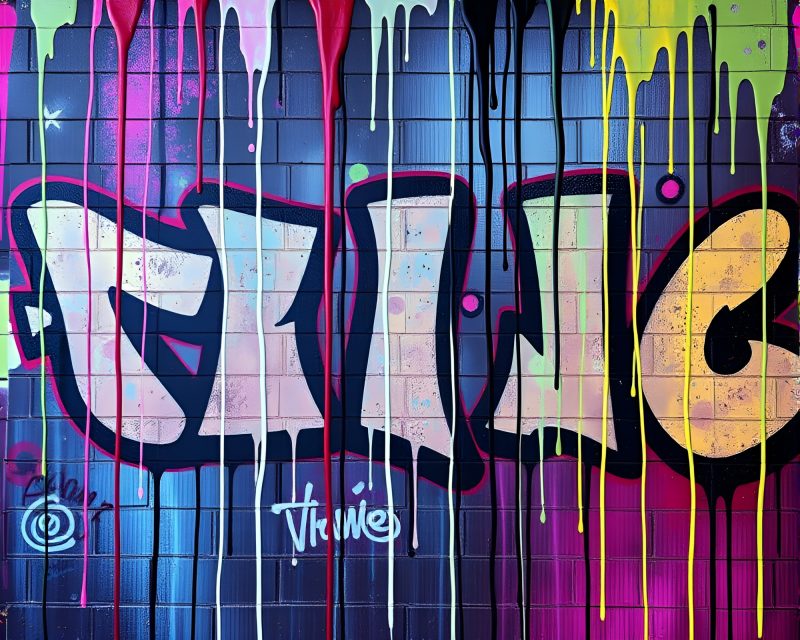 Retro Wave Grid Graffiti Drips Ambient Occlusion Art – free AI stock image