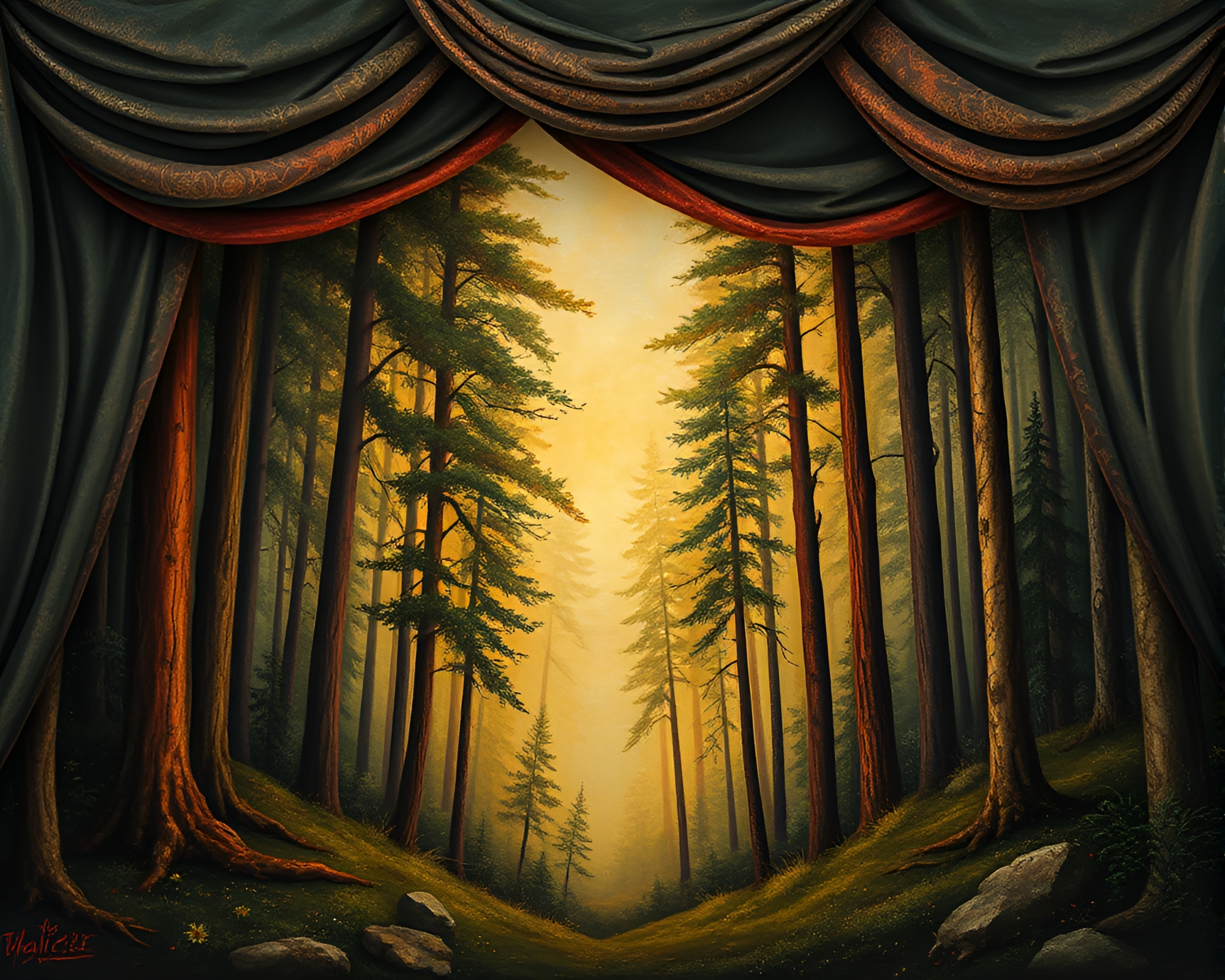 Enchanted Forest Fabric Folds Opera House Fresco – free AI stock image