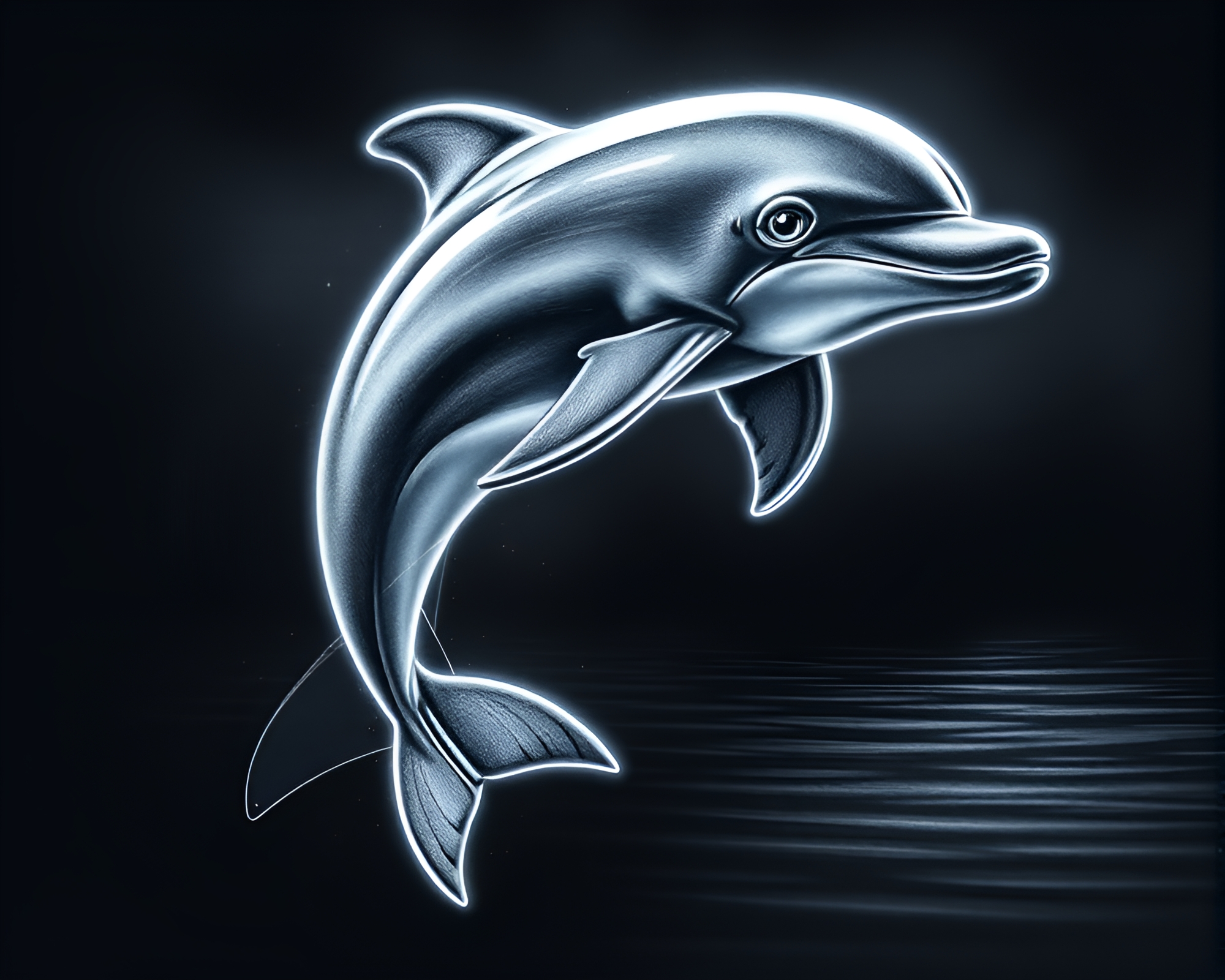 Neon Dolphin Engraving: Eerie Underwater Illumination – free AI stock image