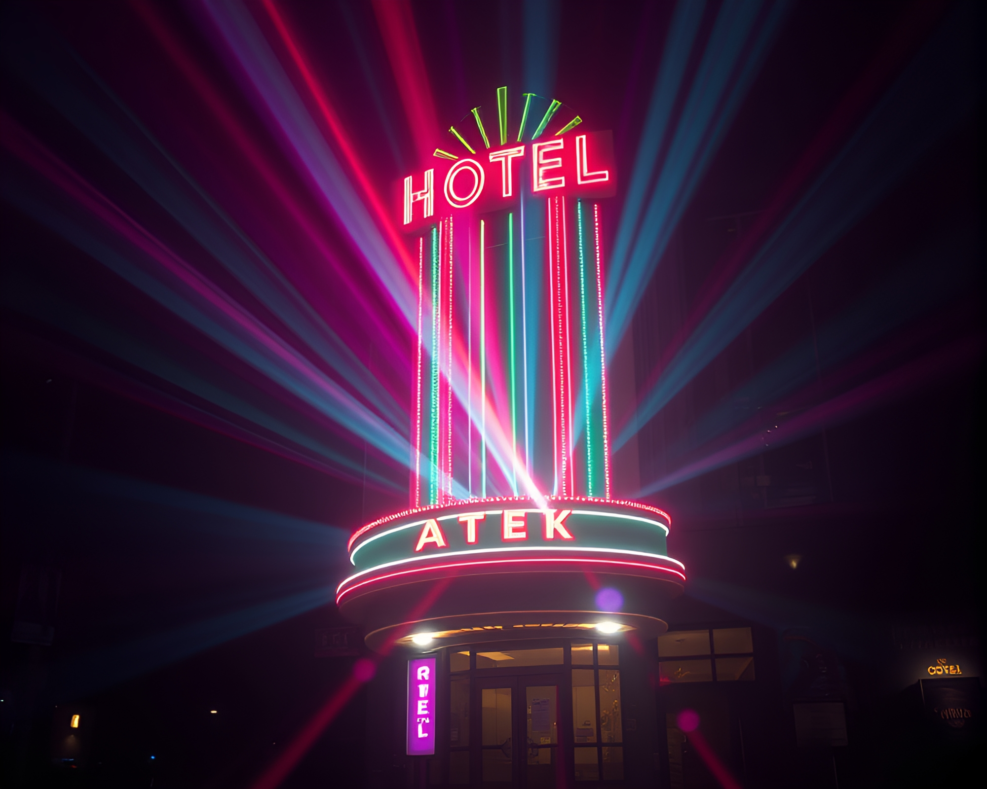 Dreamlike Art Deco Hotel with Ethereal Light Streaks – free AI stock image