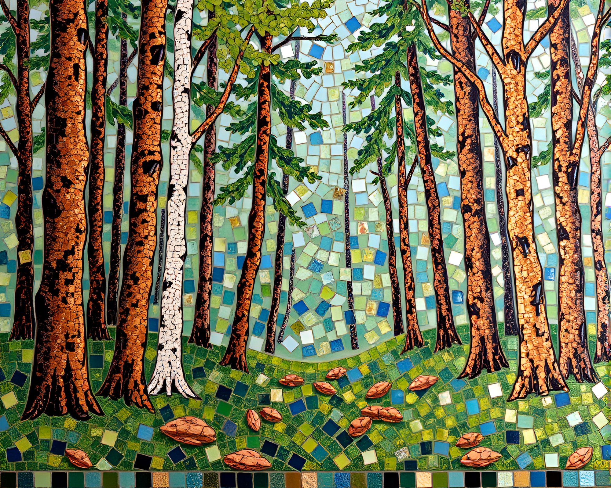 Nature’s Metallic Mosaic: Forest Sparkle – free AI stock image