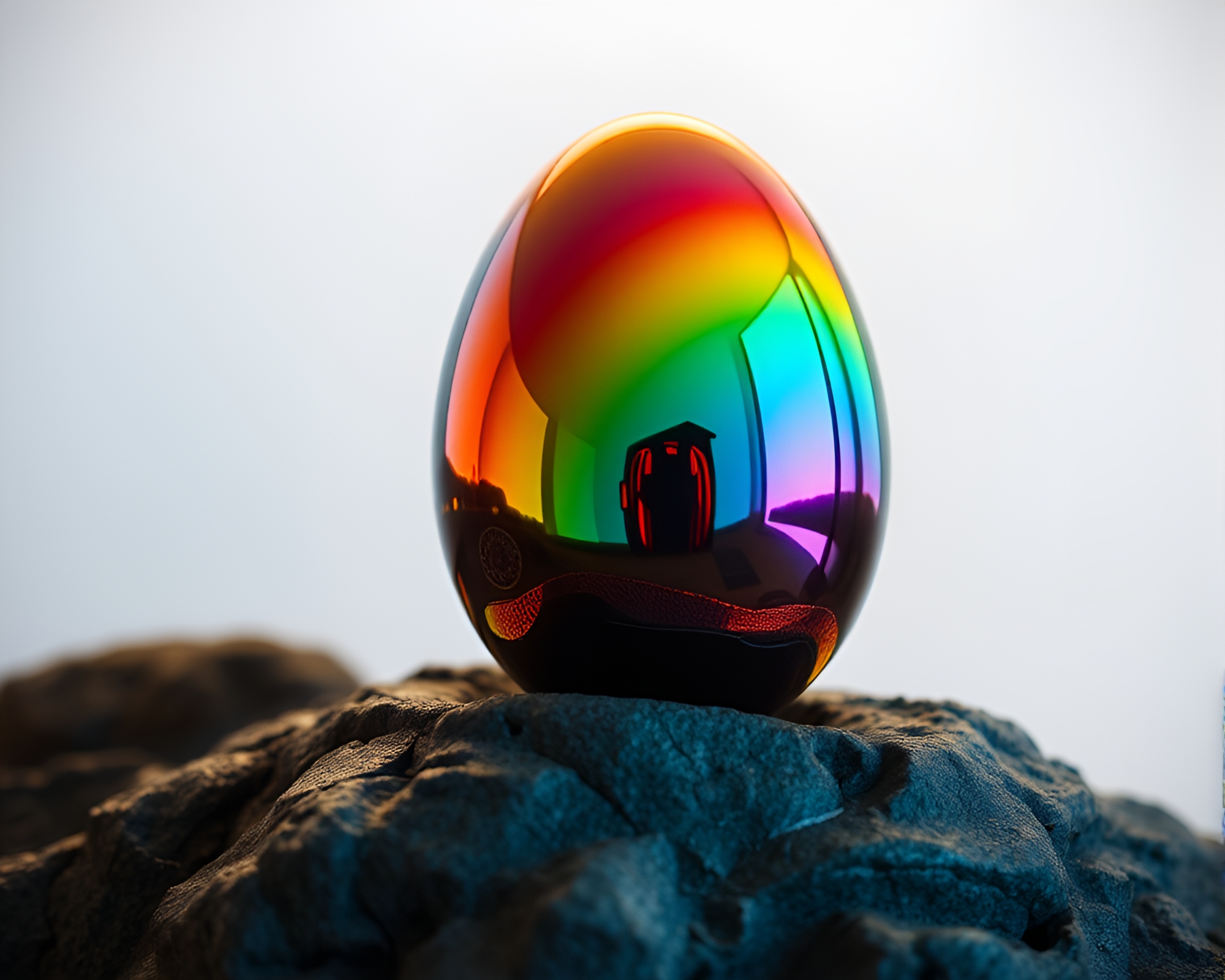 Dragon Egg Reflected in Rainbow Chrome – free AI stock image