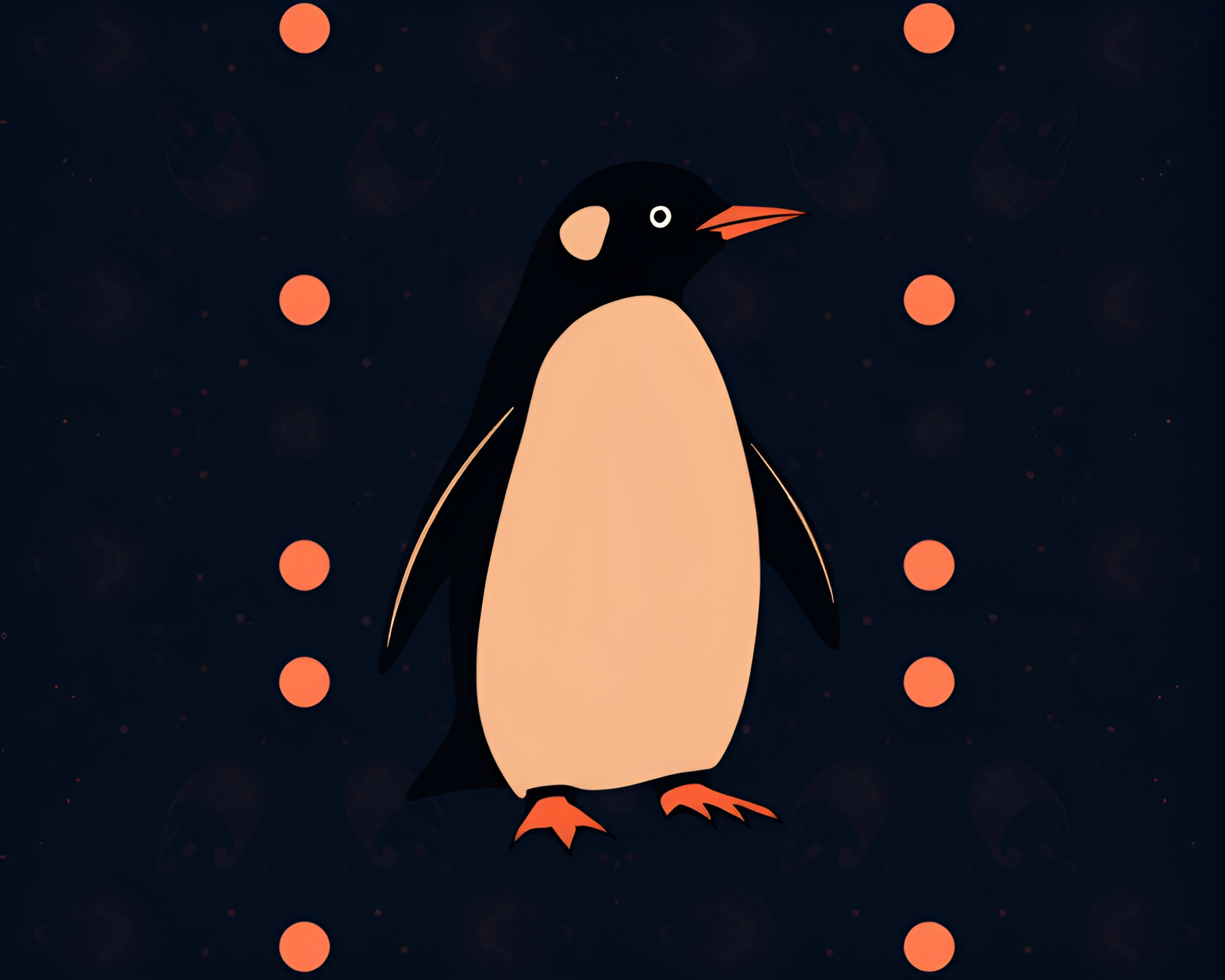 Penguin gracefully balances amidst peachy halftone aura – free AI stock image