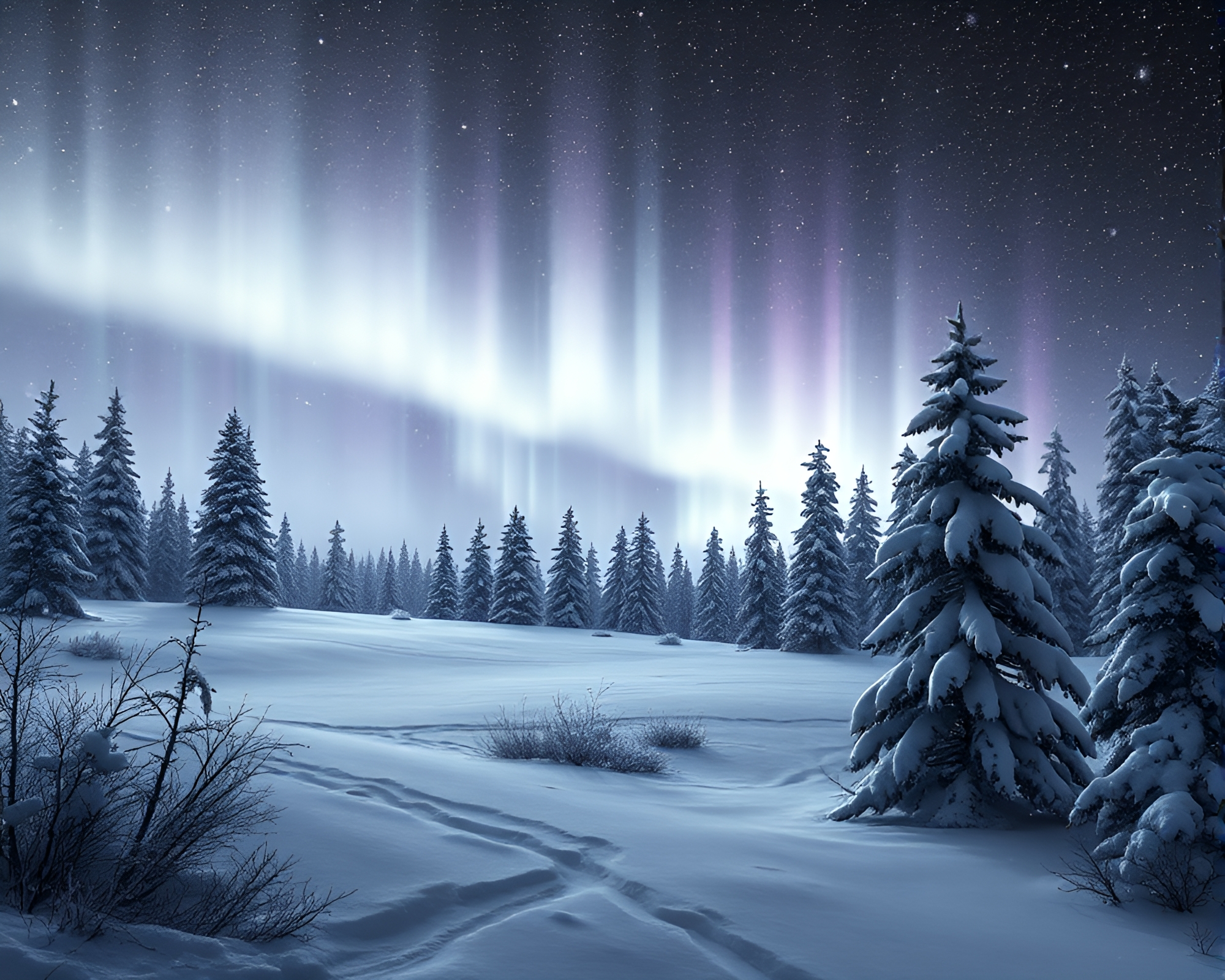 Aurora Winter Wonderland Stippling Monochrome Scene – free AI stock image