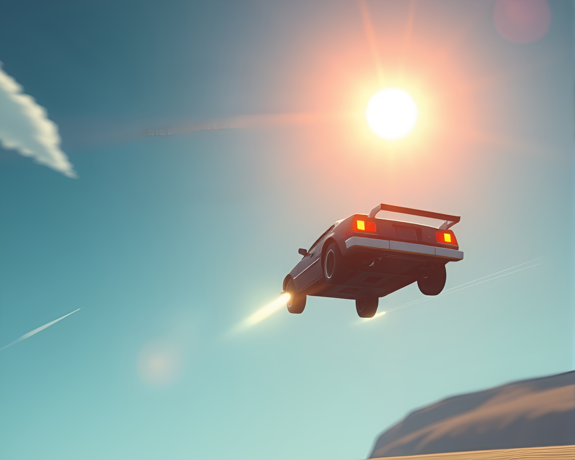 Flying Car in Solar Flare Glow Cartoon Style – free AI stock image