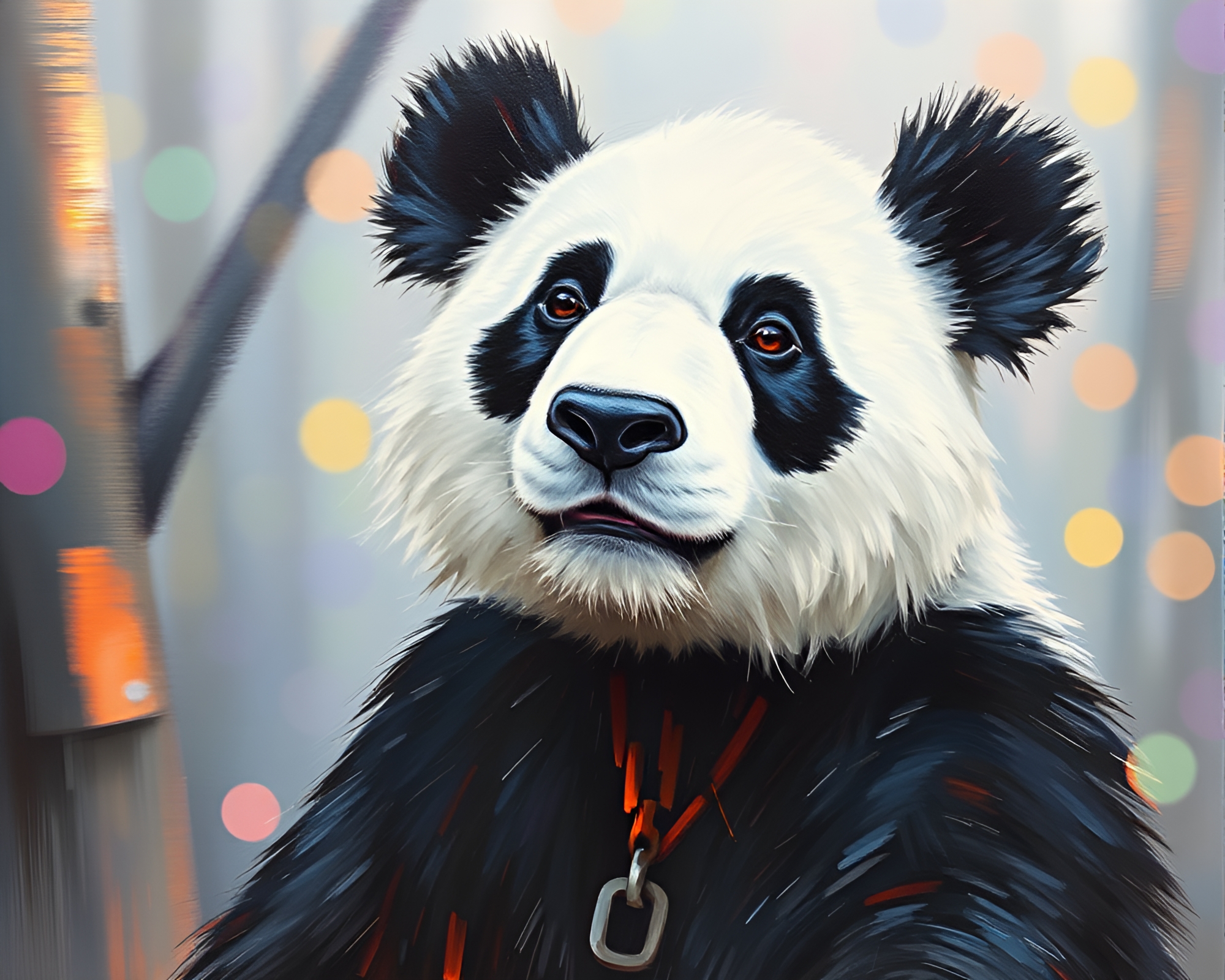 Panda in Holographic Palette Knife Motion Blur Painting – free AI stock image