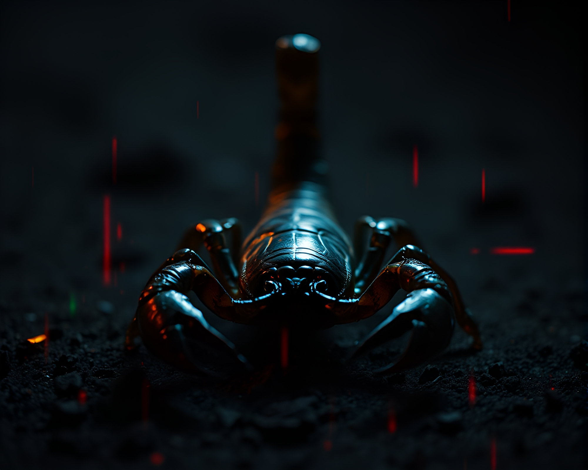 Glitchy Chiaroscuro: Slightly Off-Center Scorpion Composition – free AI stock image